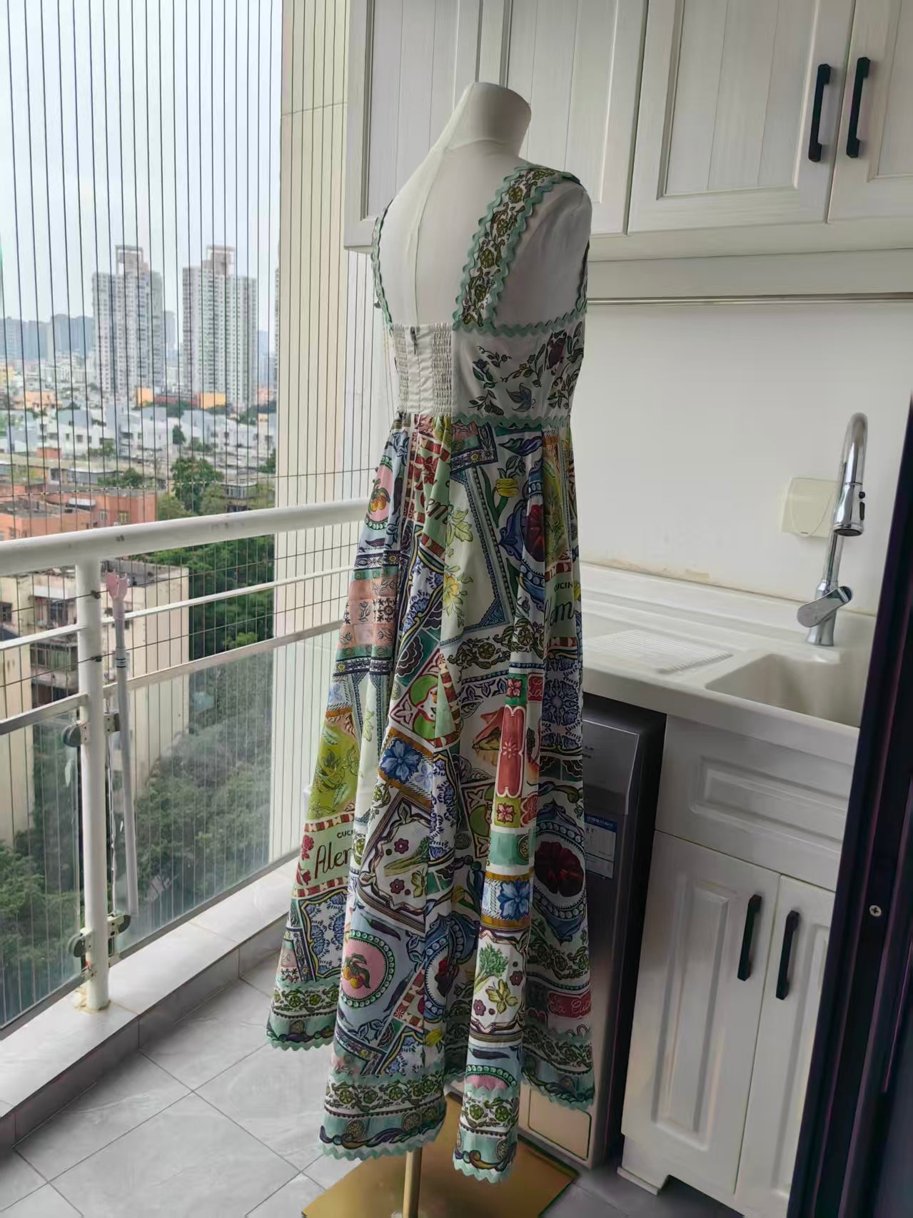 AM multi colour printed cotton midi dress