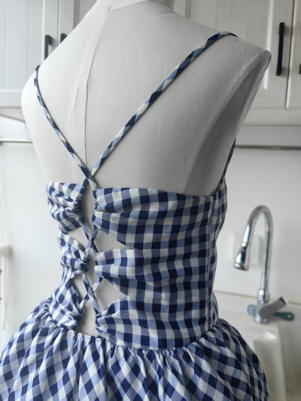 SP Navy Taffeta navy gingham mini dress