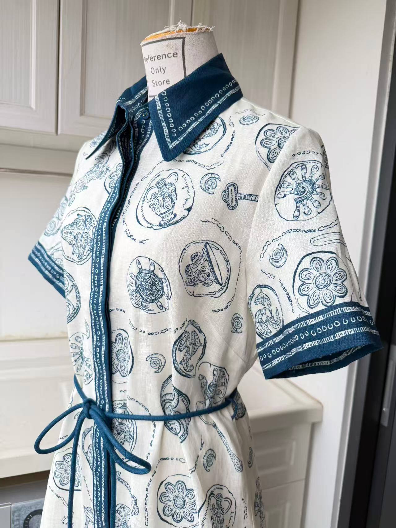 AM Ivory printed linen midi dress
