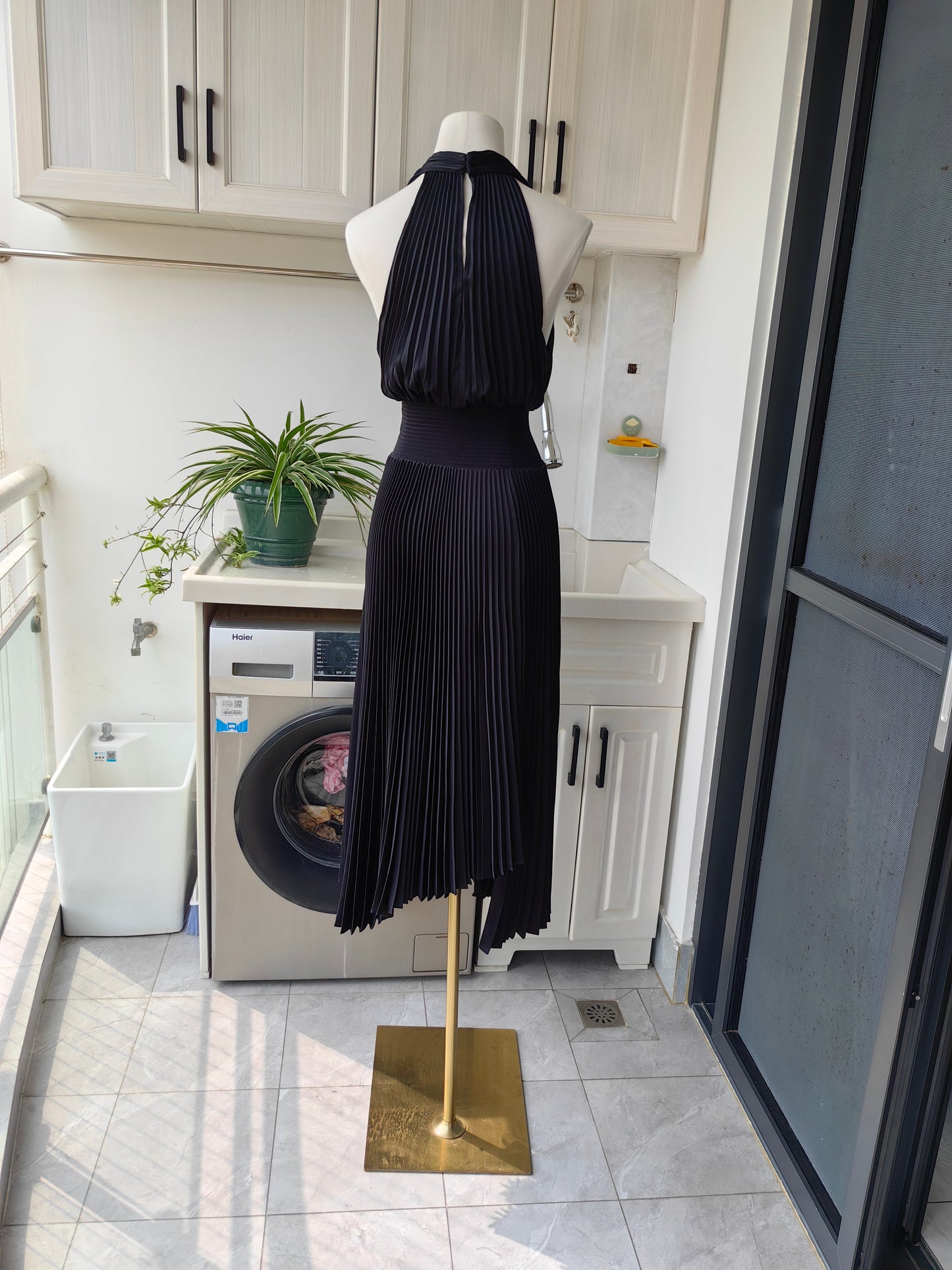 ALC Rose Satin Pleated Midi Dress