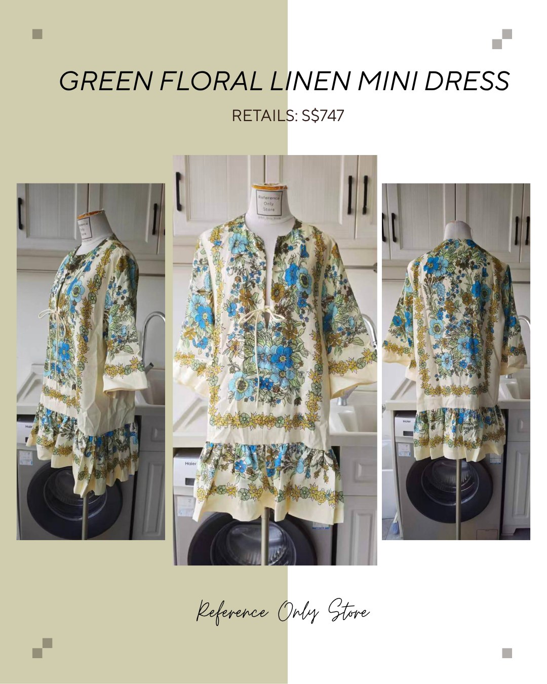 AM Green Floral linen mini dress