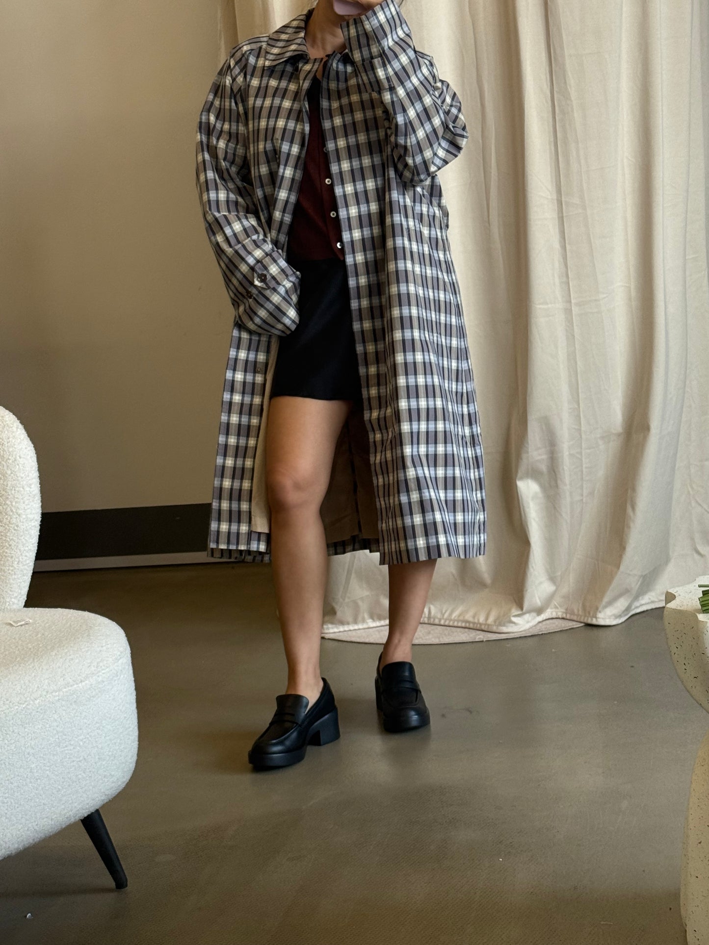 TR Tavishina silk cotton check long coat