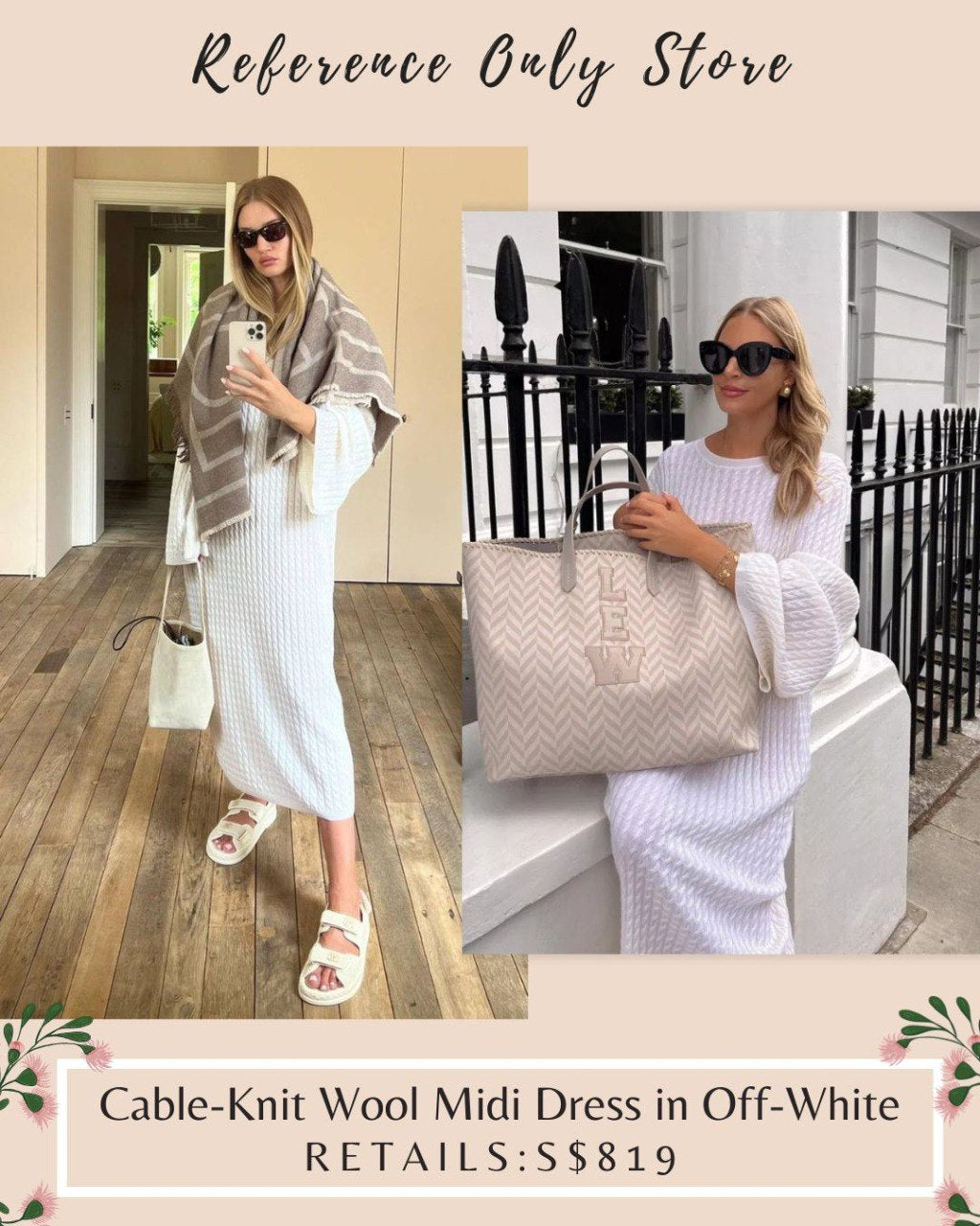 Tot Off white wool cable knit midi dress