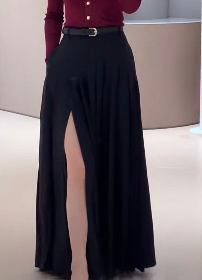 SP Black pleated twill maxi skirt