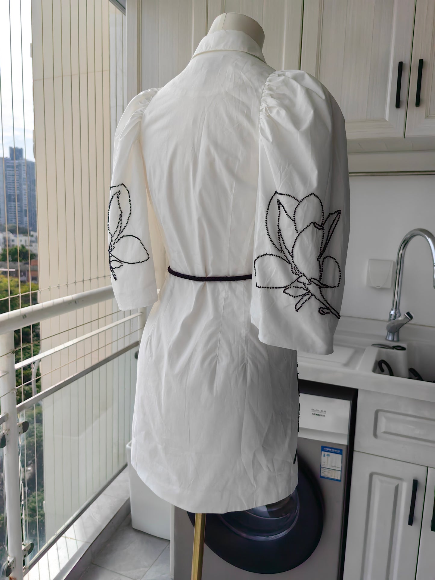 JS Cotton Collared Embroidered Mini Dress