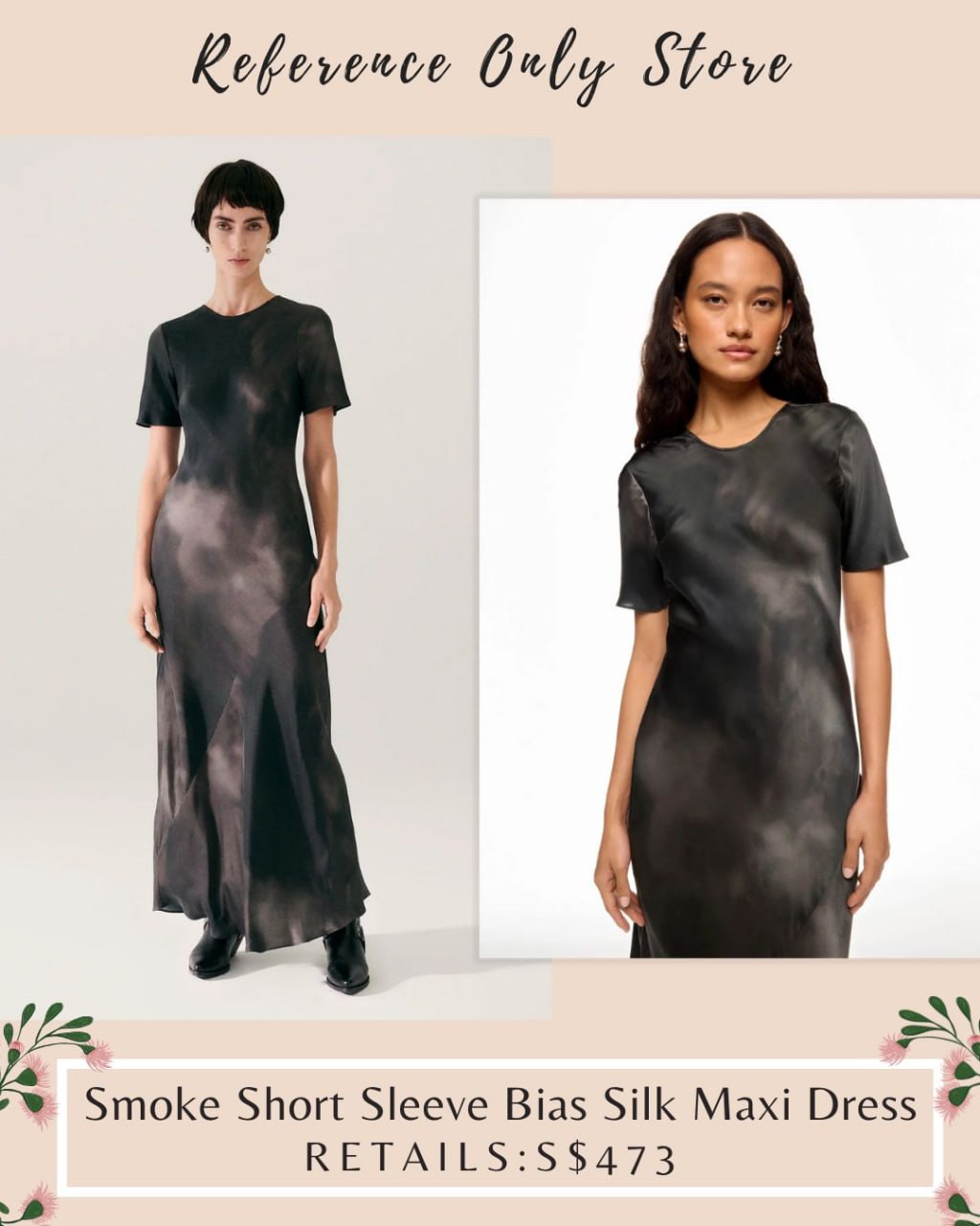 SL Smoke short sleeve bias cut midi dress