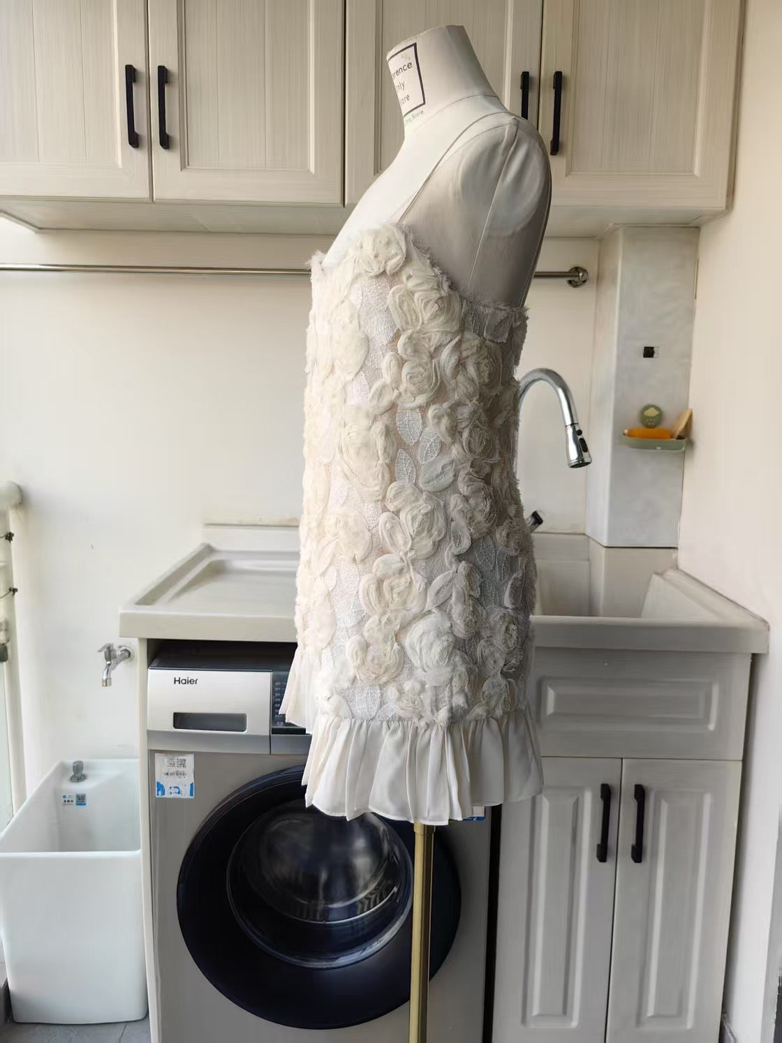 Alx Blanc rosette mini ivory dress