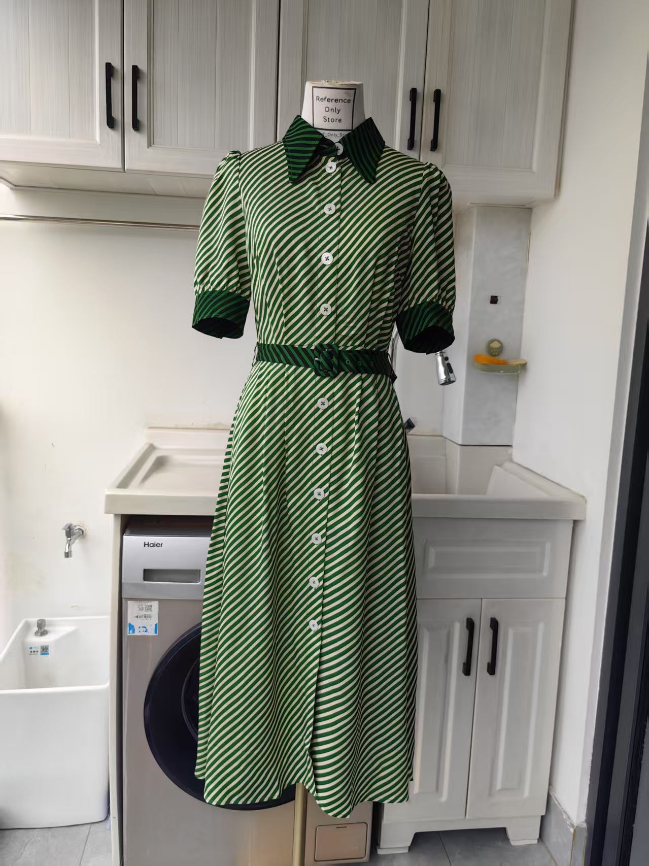 LKB Val Treetop green viscose midi shirt dress