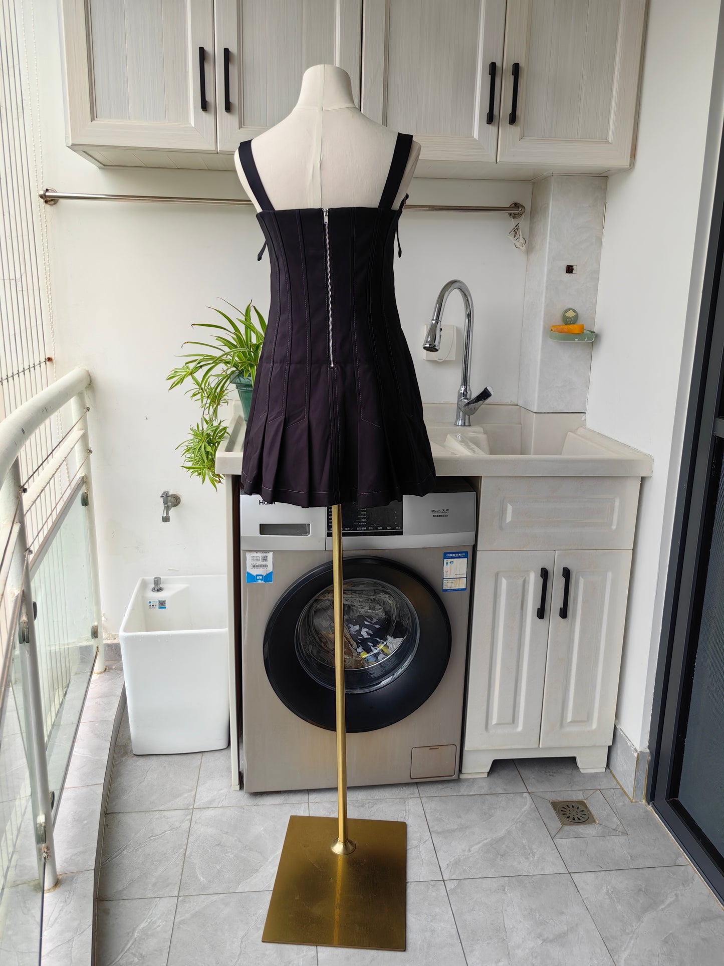 DL Safety Splider Pleated Cotton Mini Dress