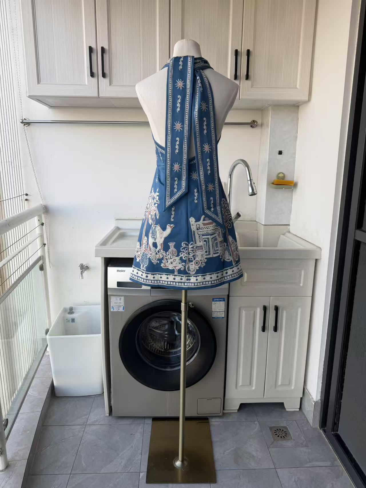 AM Blue Patterned halter mini dress