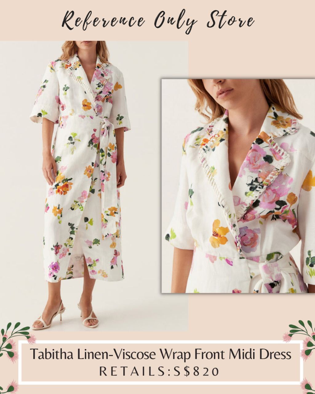 Aj Tabitha Linen Viscose Blend Wrap Front Midi Dress