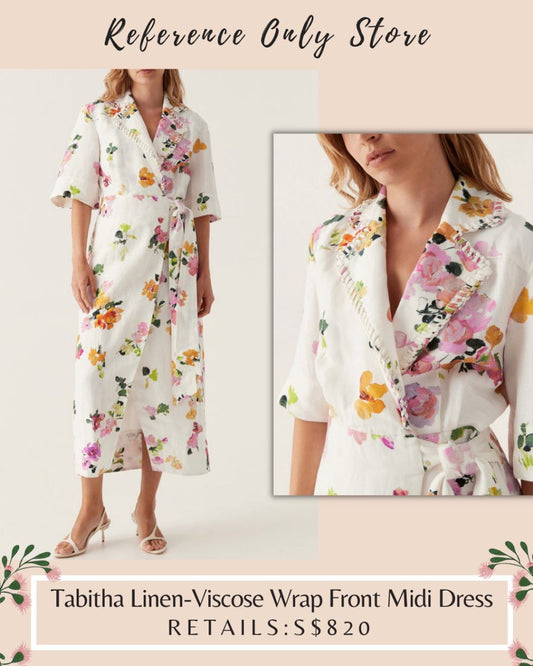 Aj Tabitha Linen Viscose Blend Wrap Front Midi Dress