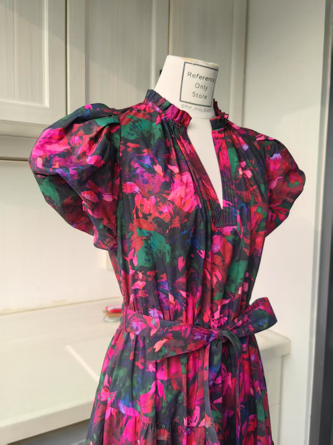UJ Abstract floral puff sleeve cotton midi dress