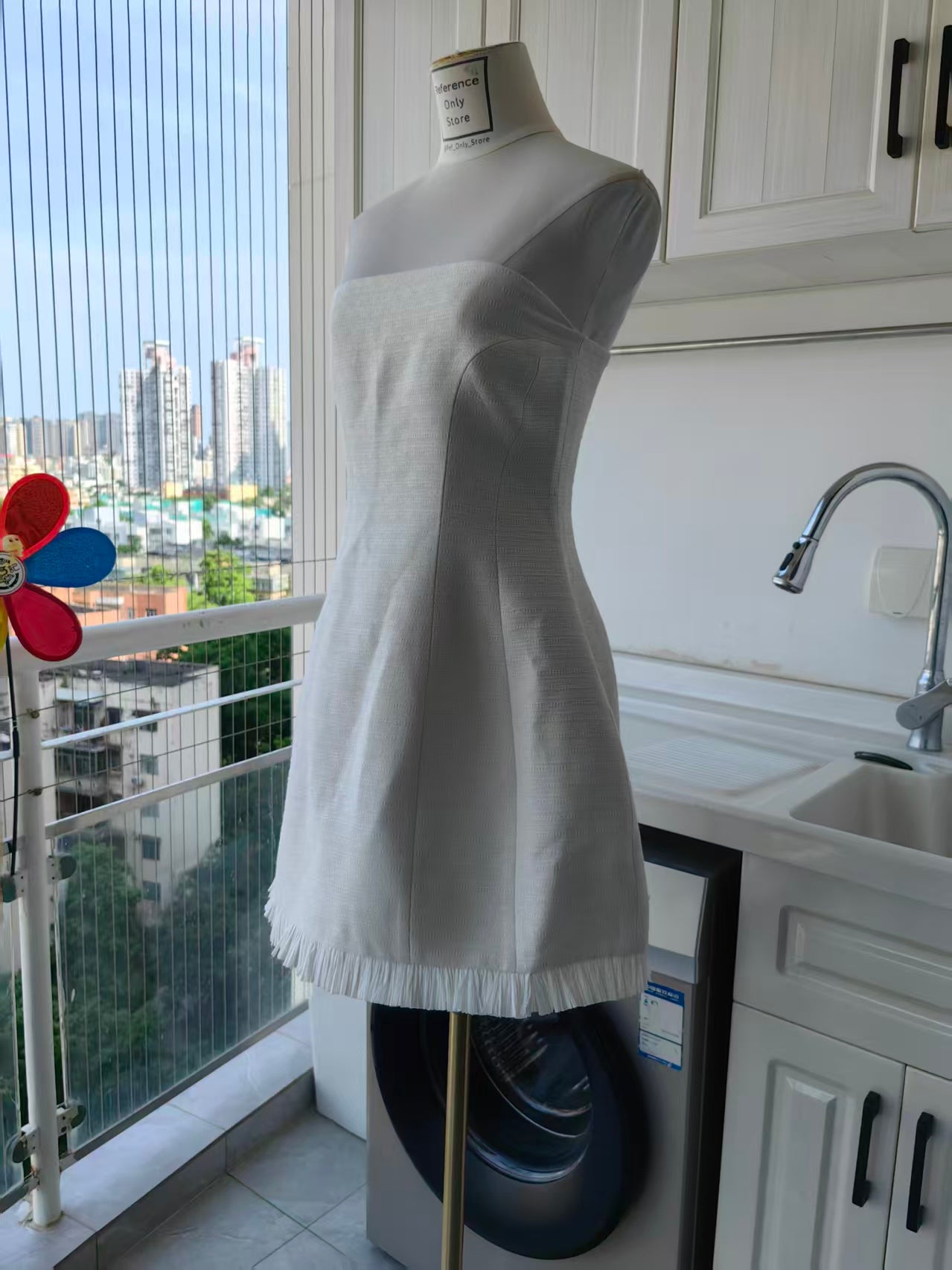 ALX White Cruz cotton blend mini dress