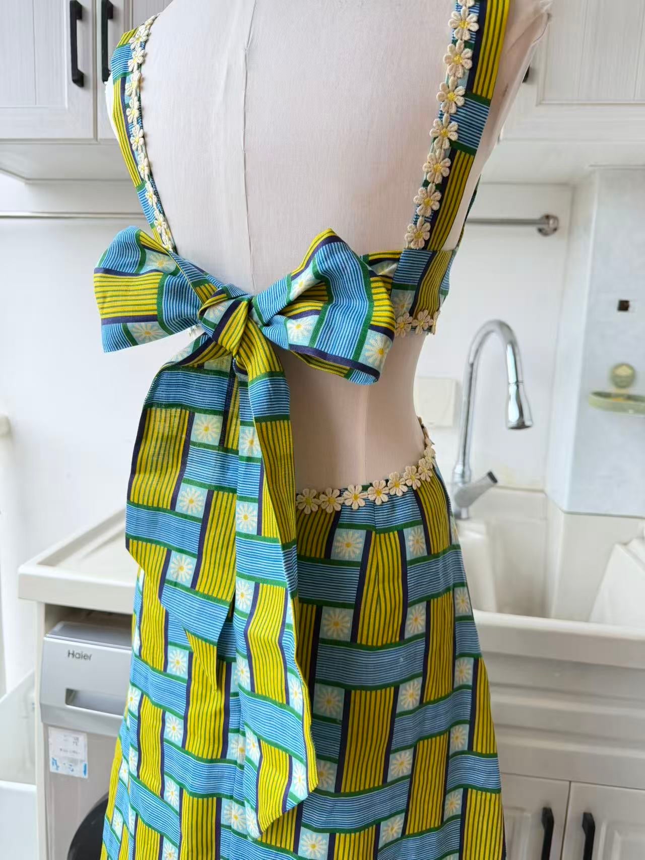 AM vibrant mosaic linen midi dress bow back