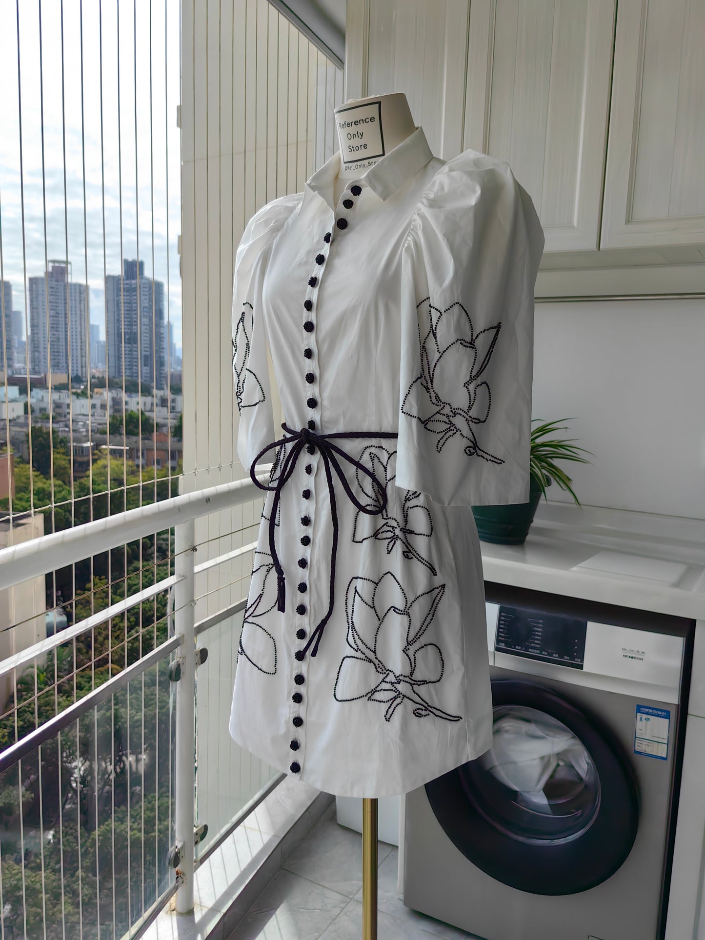 JS Cotton Collared Embroidered Mini Dress