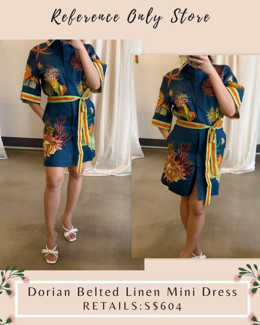 AM Dorian Belted mini linen dress