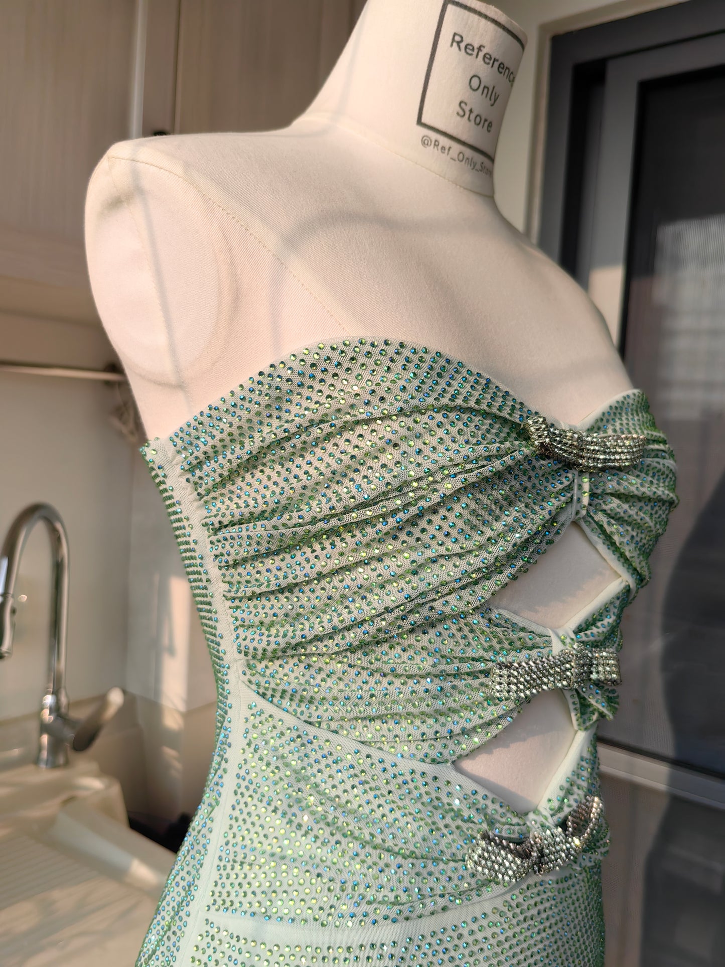 SP Mint Rhinestone Strapless Maxi Dress