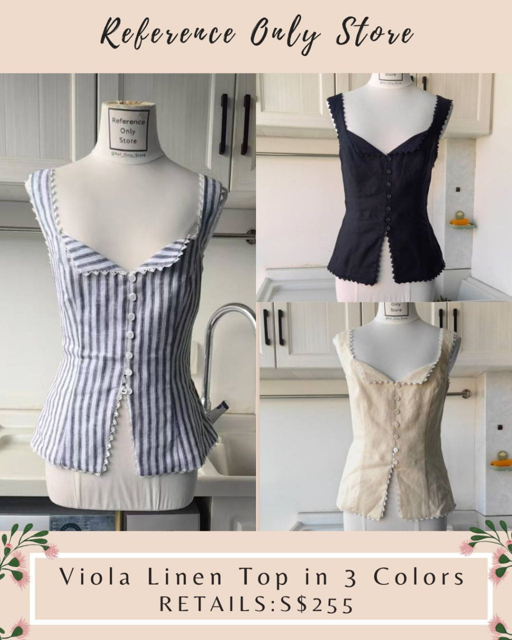 Ref Viola Lace Trim Linen Top in 3 colors