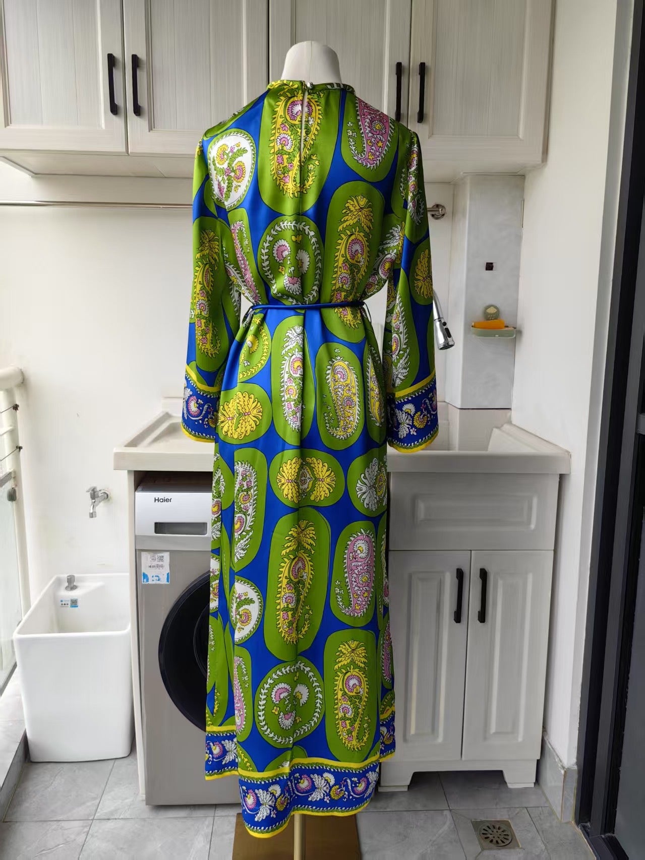 AM Green Printed silk midi dress