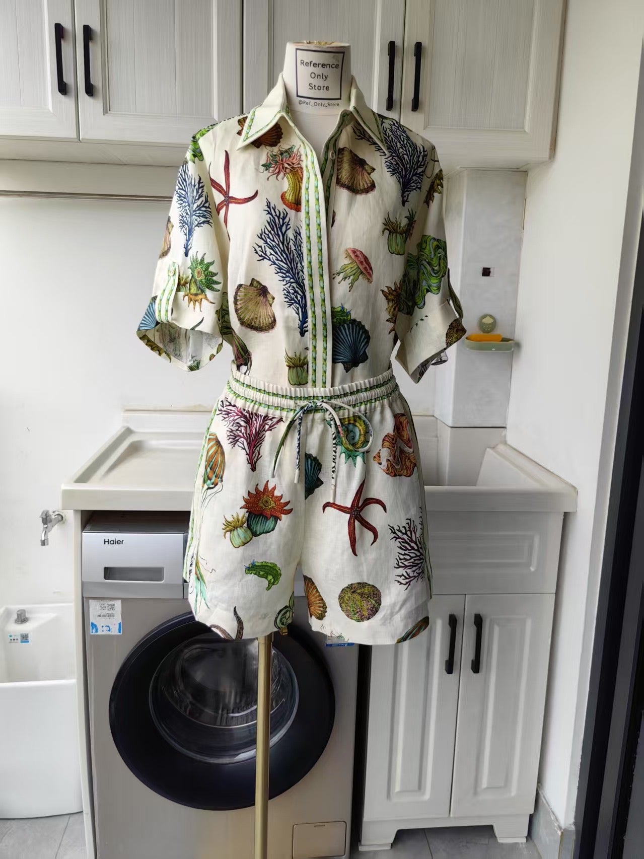 AM Sea printed linen shirt & shorts
