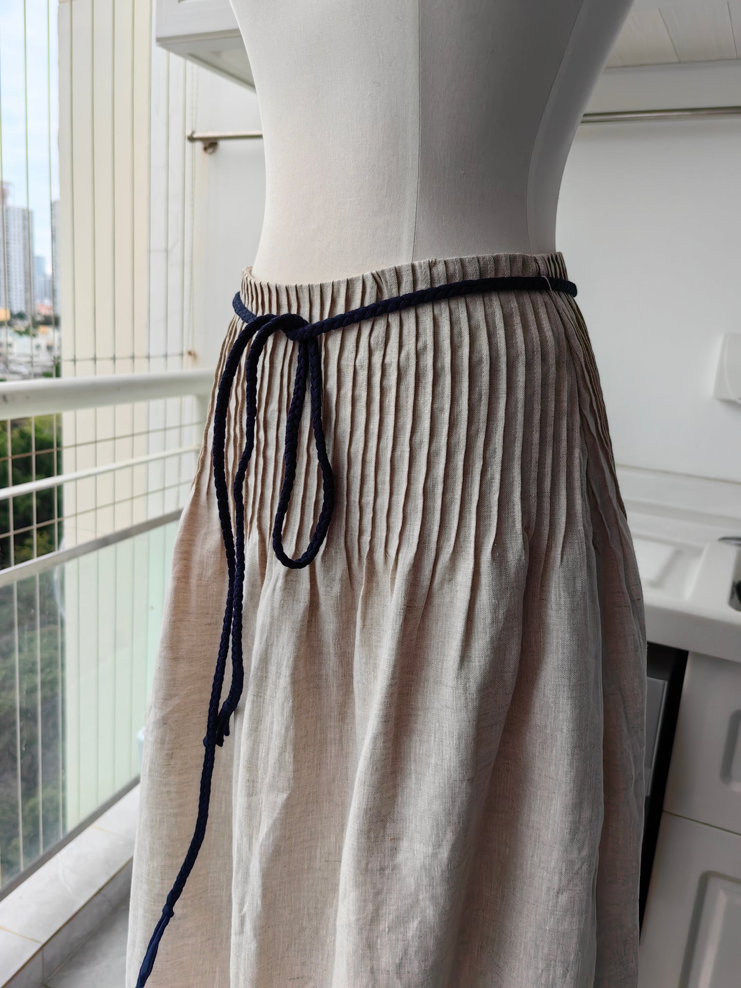 JS Linen Embroidered Long Sleeve Top + skirt in Flax Color
