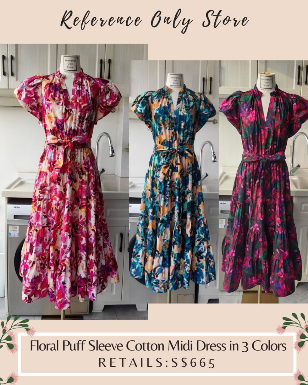 UJ Abstract floral puff sleeve cotton midi dress