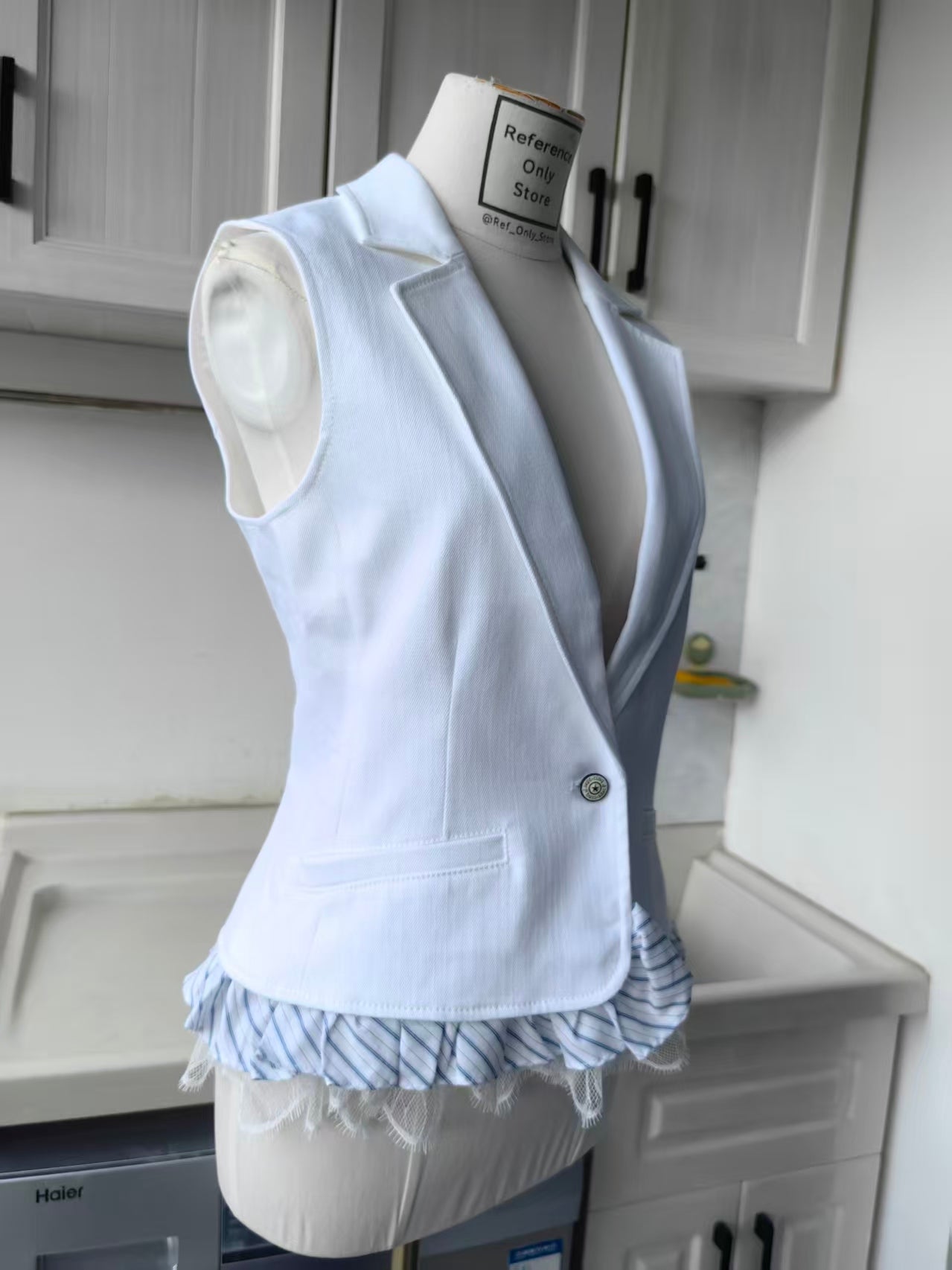 cas Striped petit cotton blend denim roxie vest
