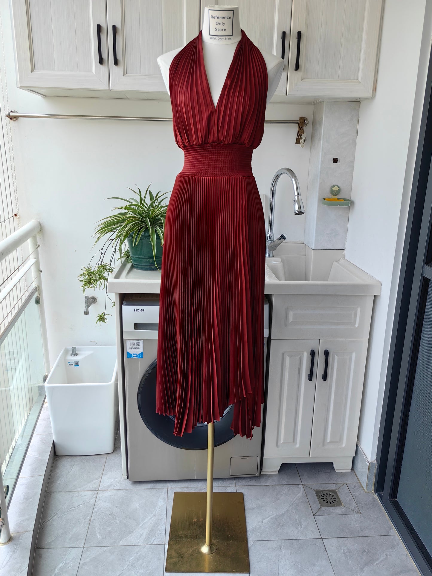 ALC Rose Satin Pleated Midi Dress