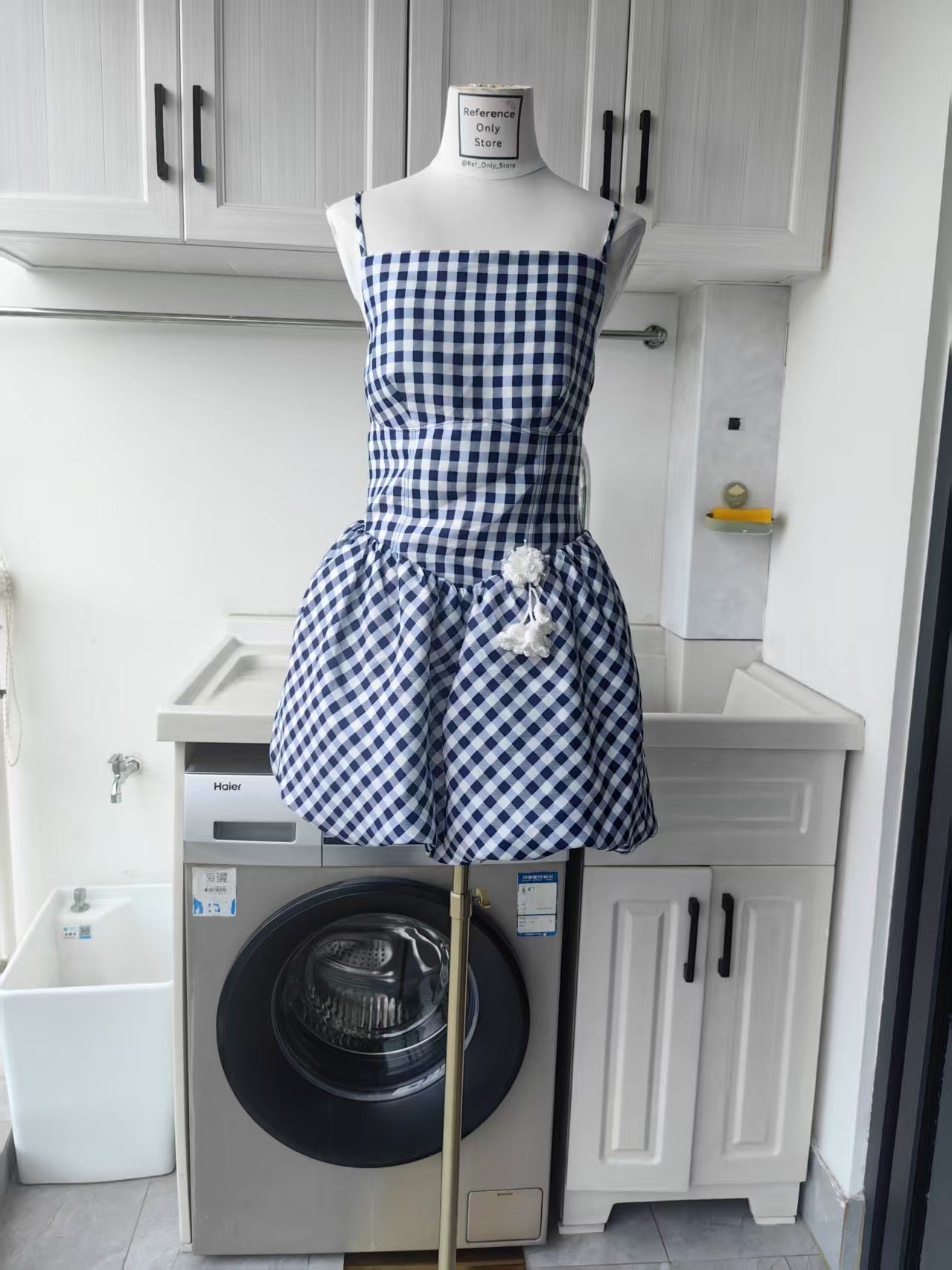 SP Navy Taffeta navy gingham mini dress