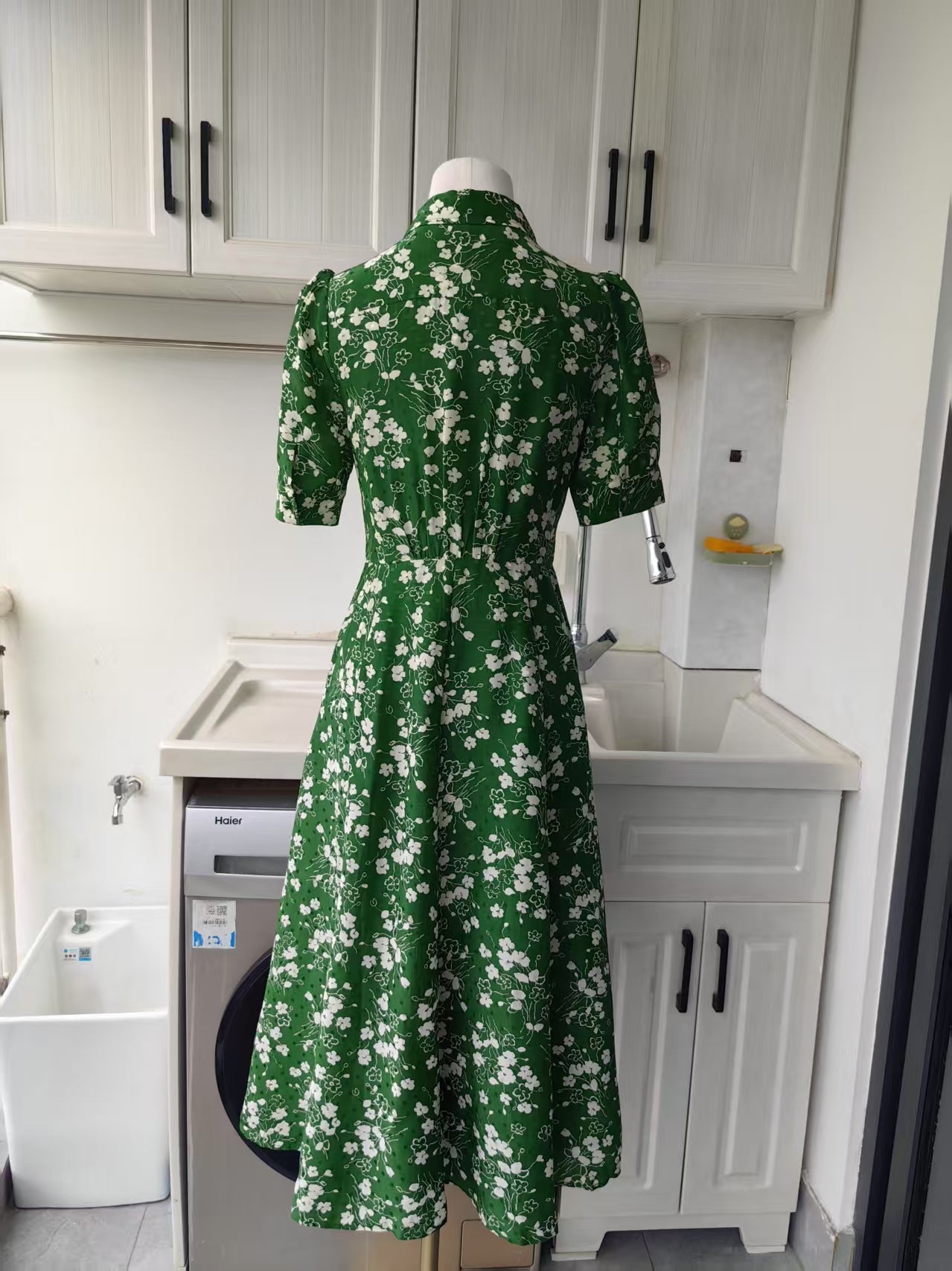 LKB Sophie wildflower green viscose Silk blend shirt dress midi