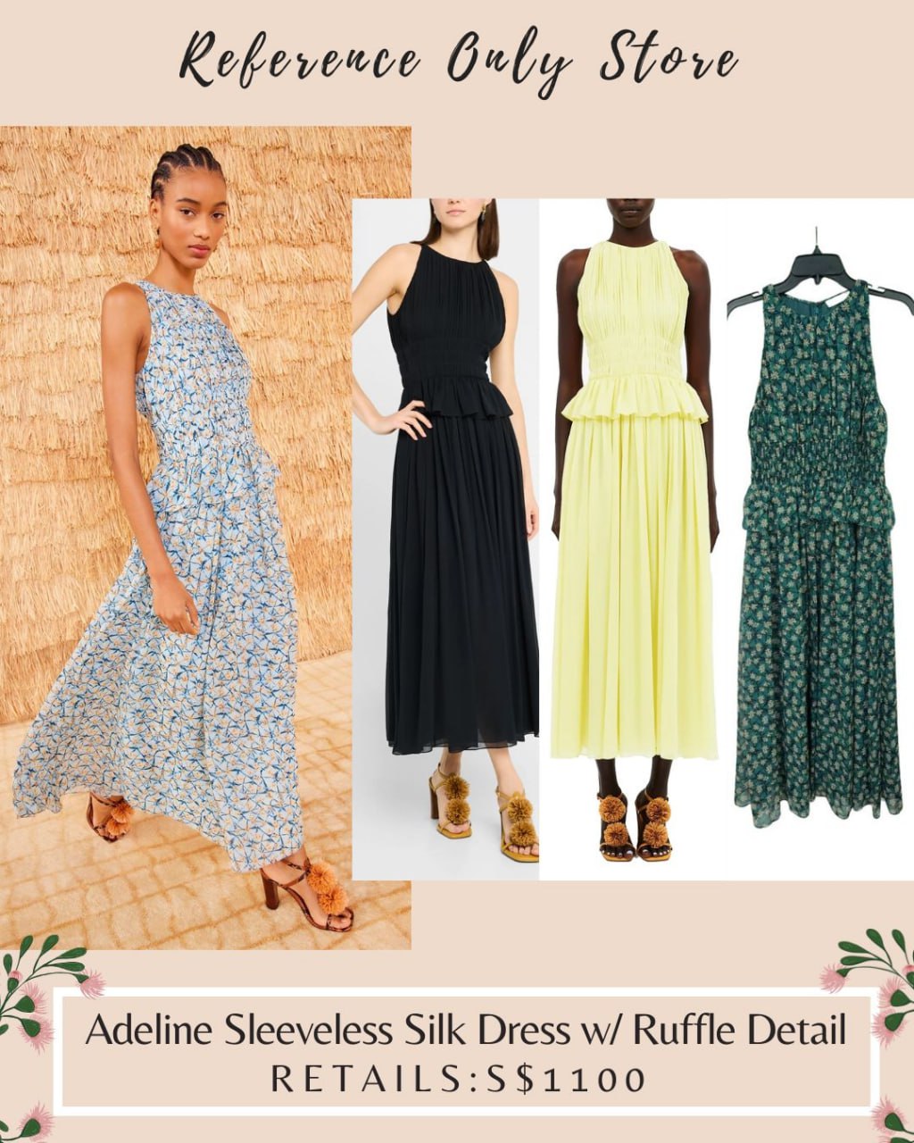 UJ Adeline Silk sleeveless midi dress w ruffle details