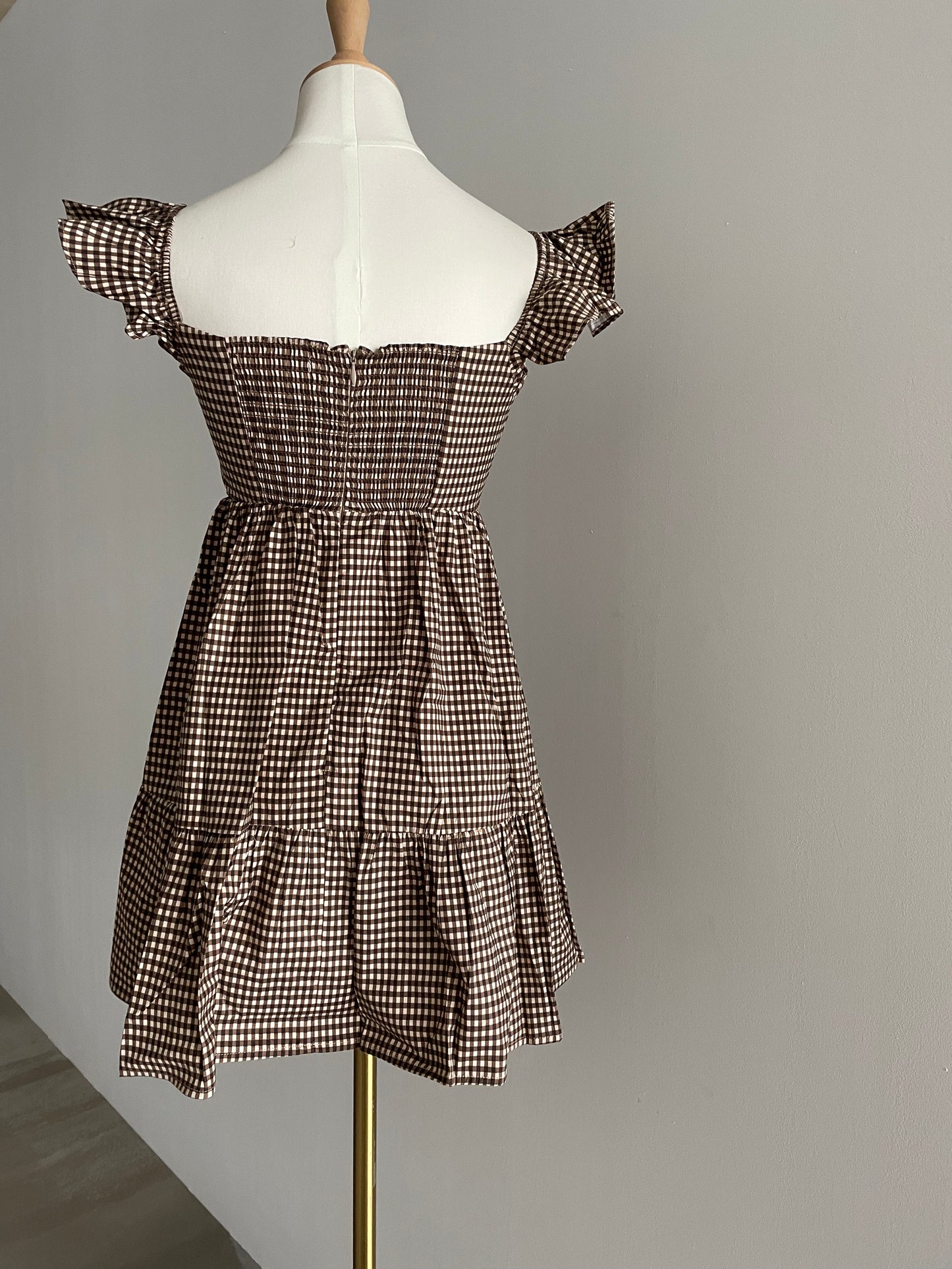 Readystock! Ref Jeune Mini Brown Gingham Dress
