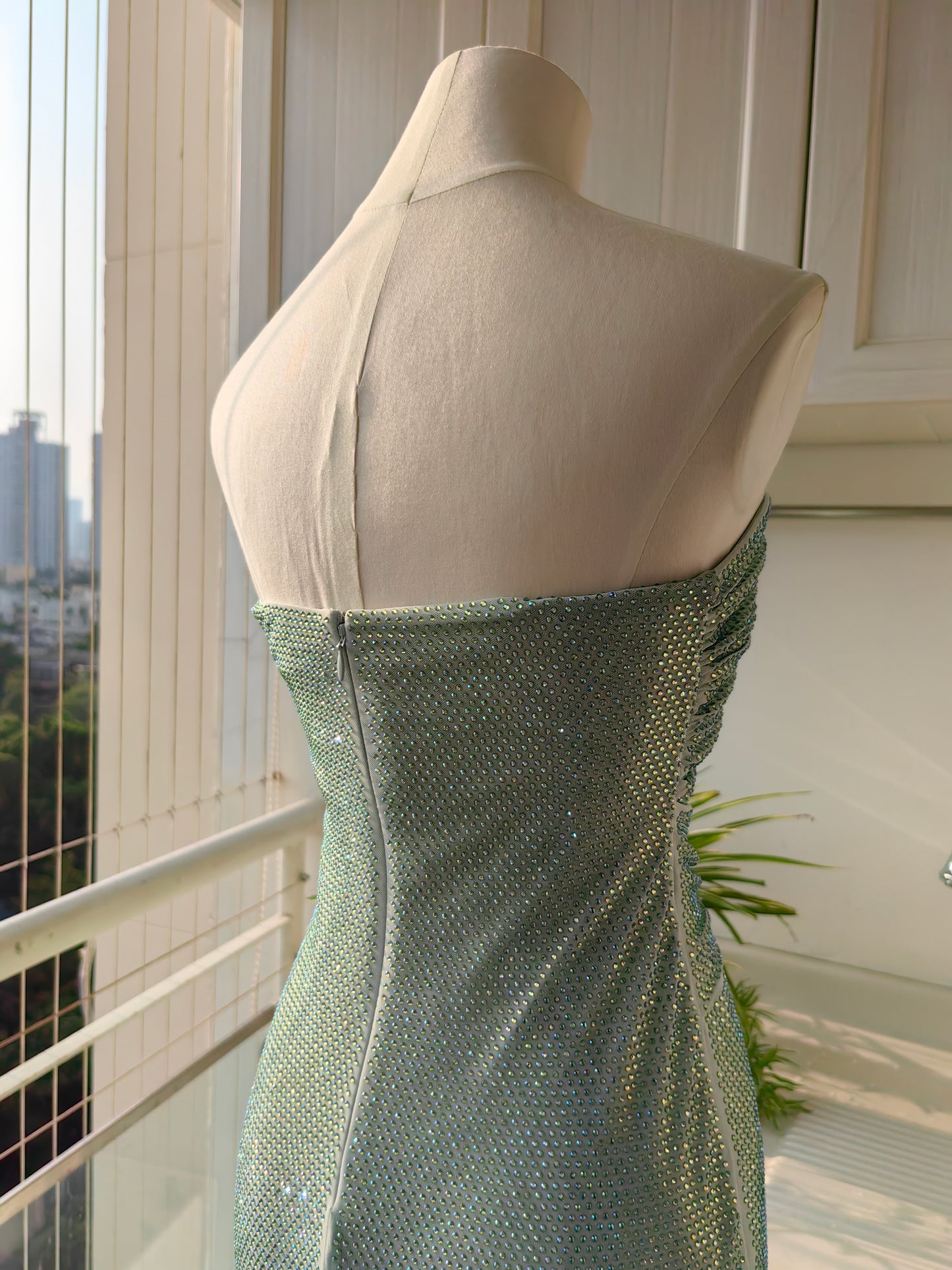 SP Mint Rhinestone Strapless Maxi Dress