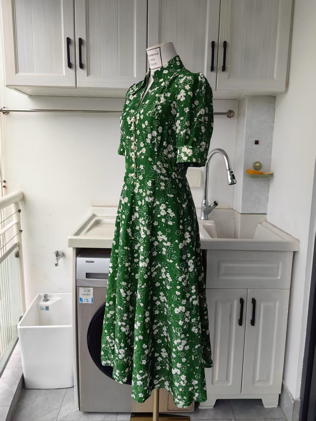 LKB Sophie wildflower green viscose Silk blend shirt dress midi