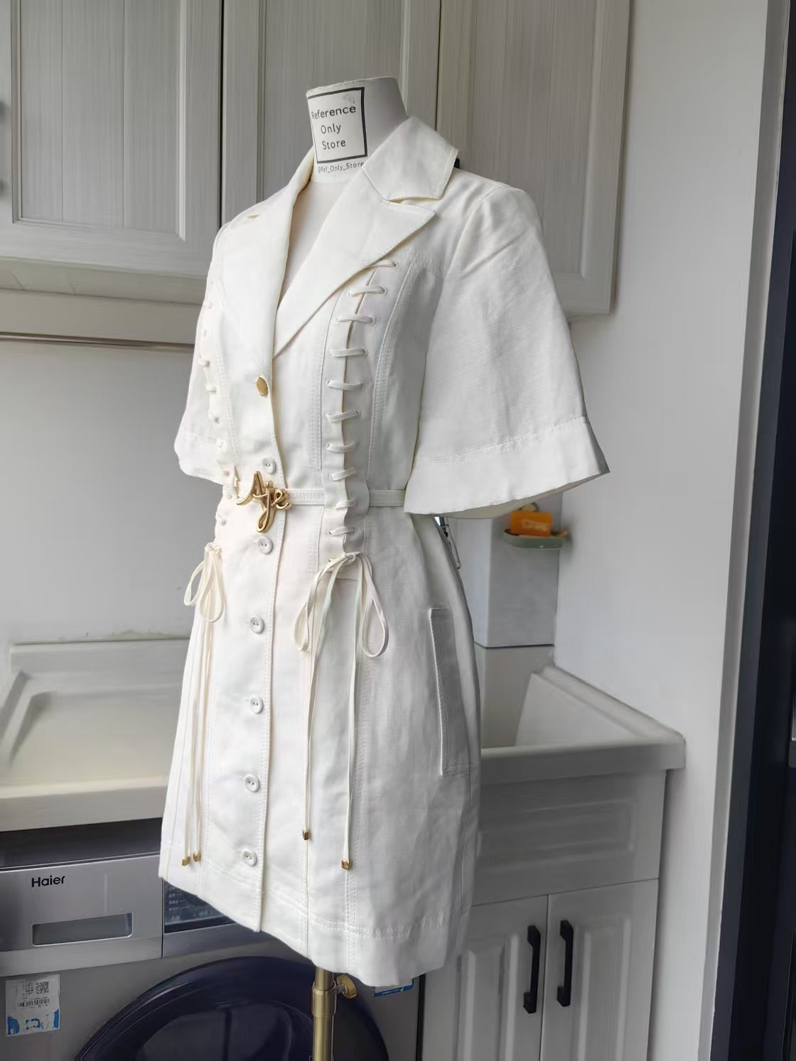 Aj Ivory and black Ana linen blend mini dress