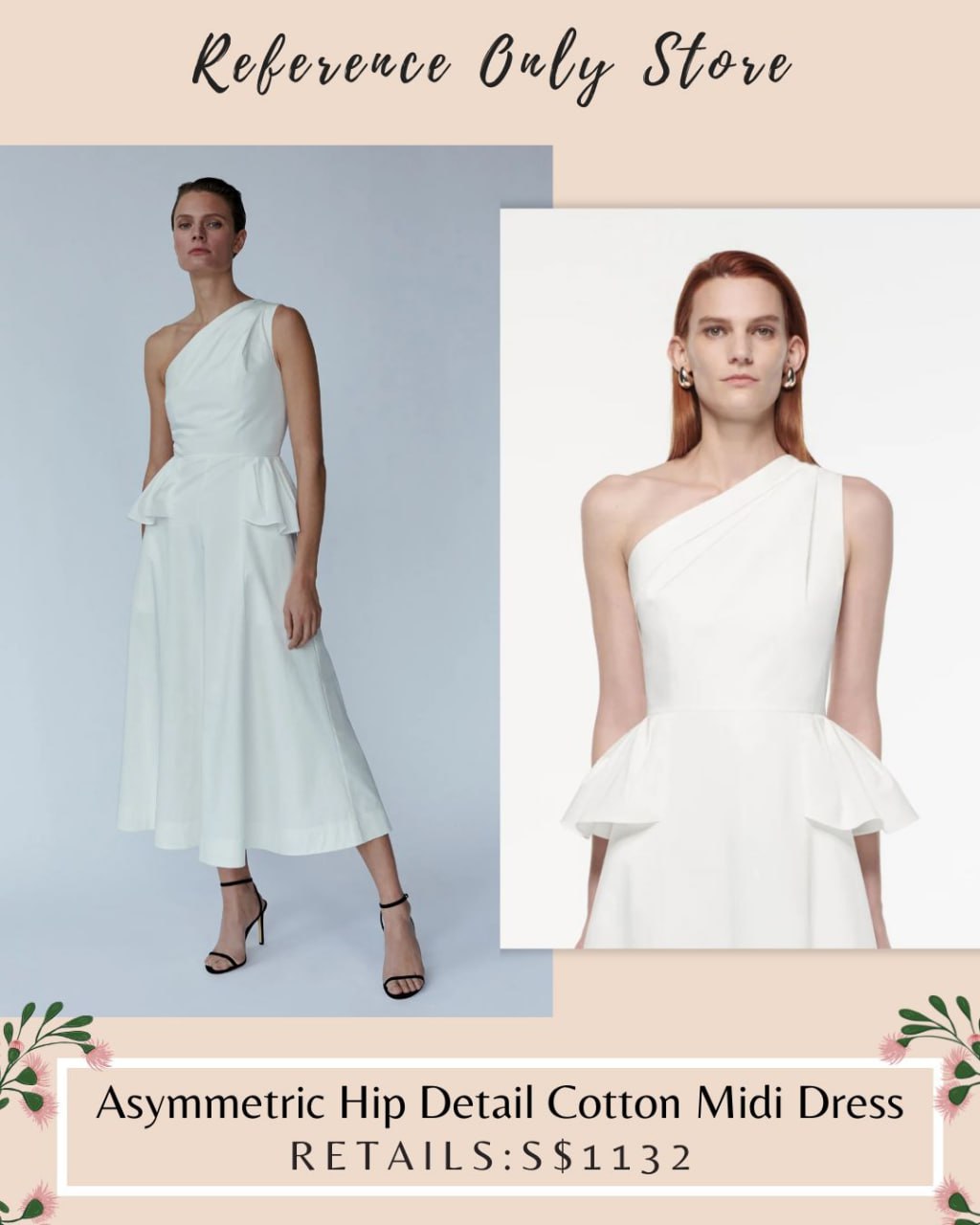 RM Asymmetric hip detail ivory midi dress
