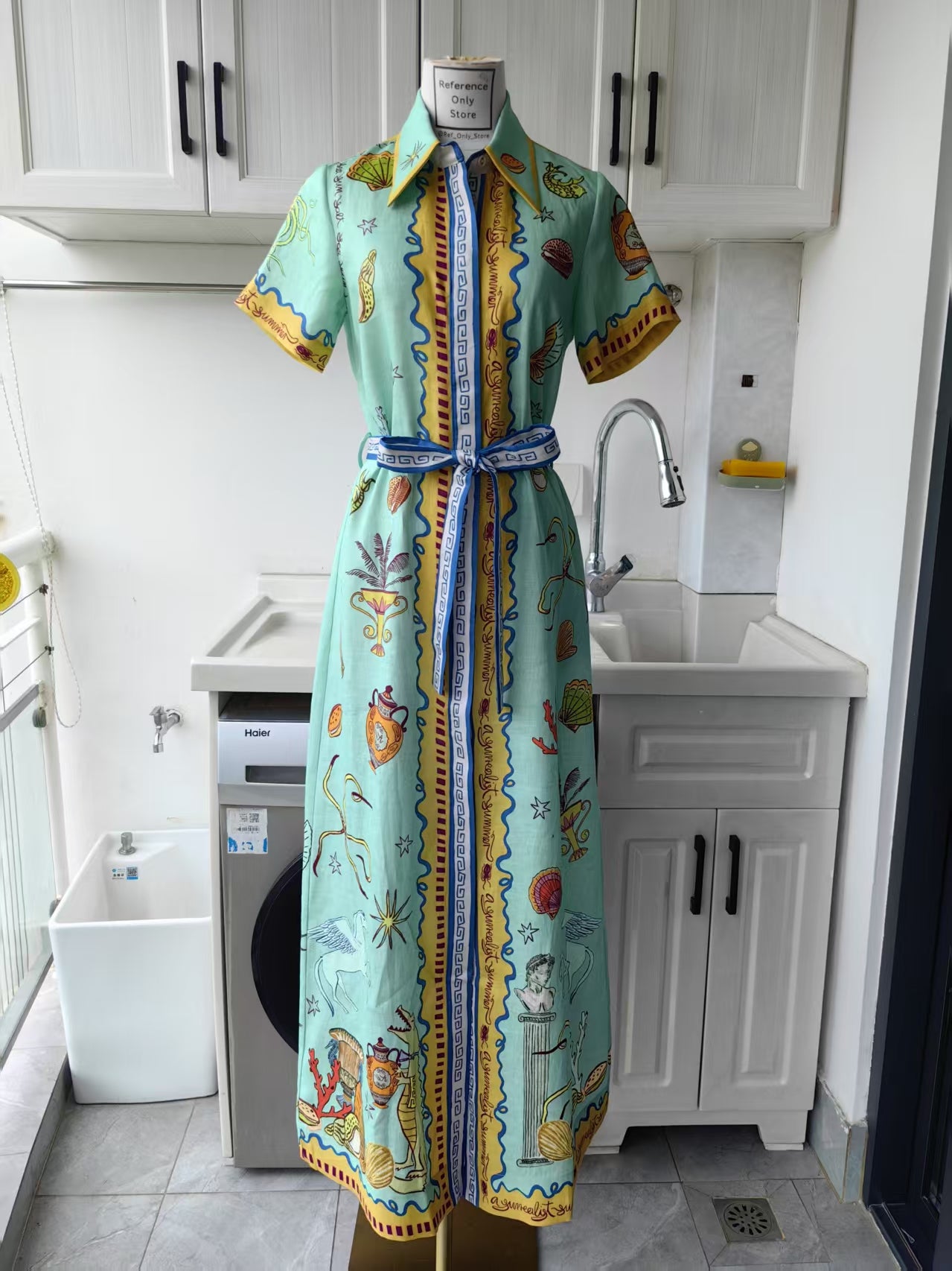 AM surrealist summer linen midi shirt dress