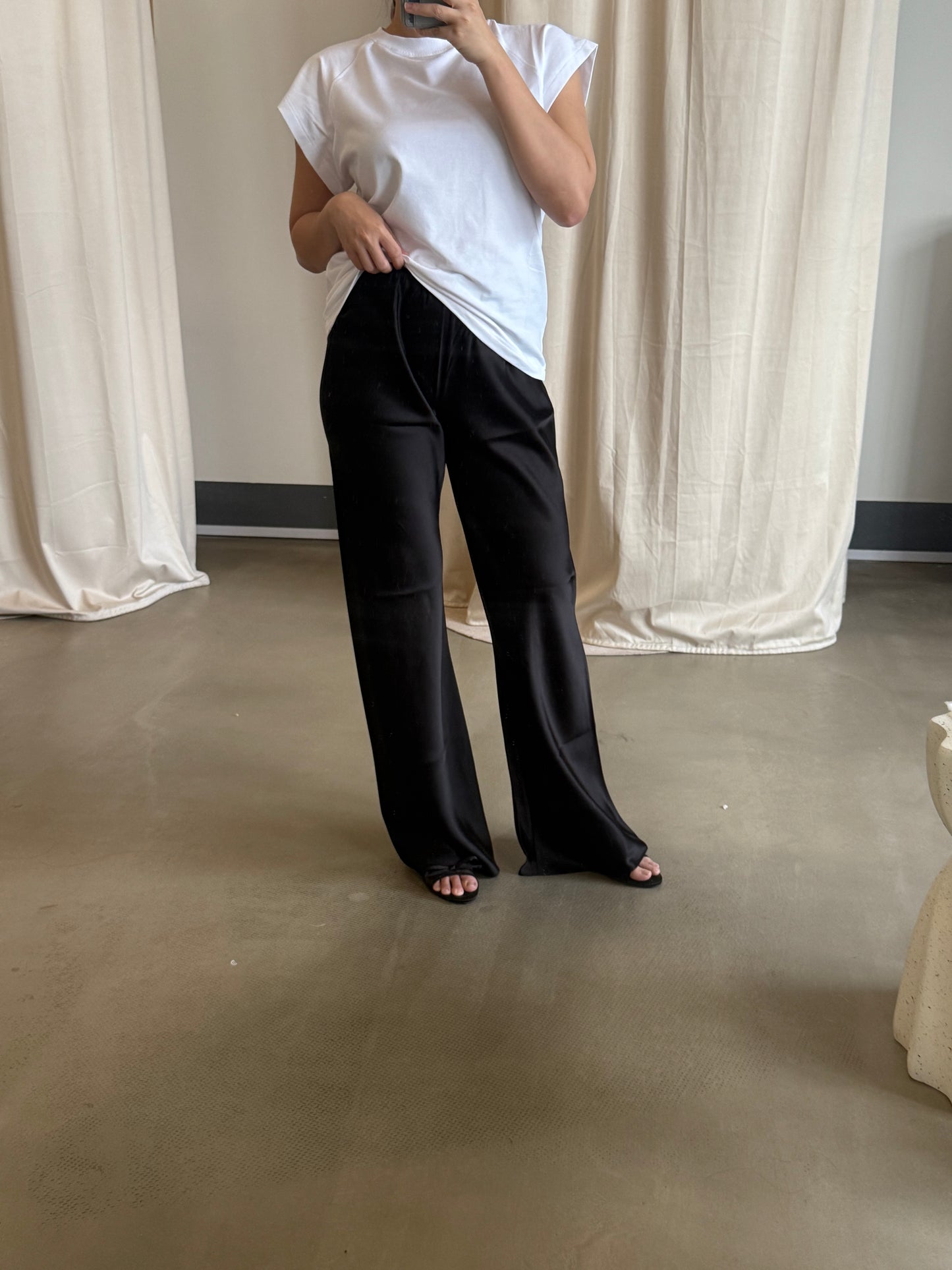 SL Silk satin bias cut pants in black
