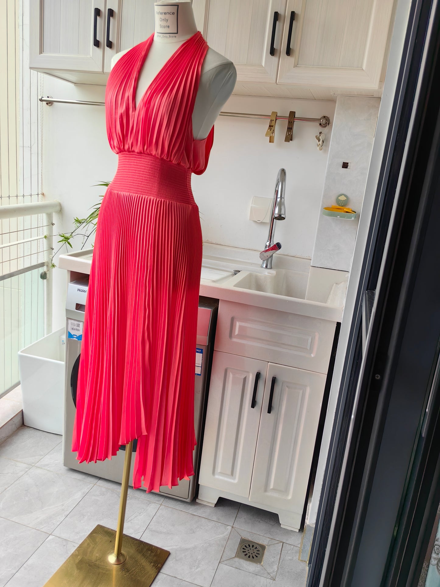 ALC Rose Satin Pleated Midi Dress