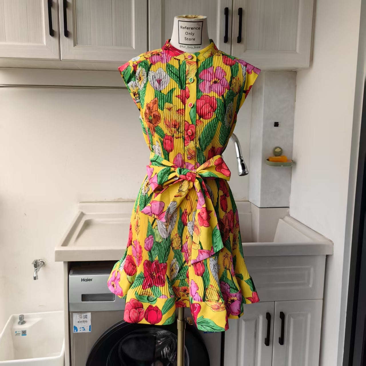 ML Joan pleated yellow tulip dress