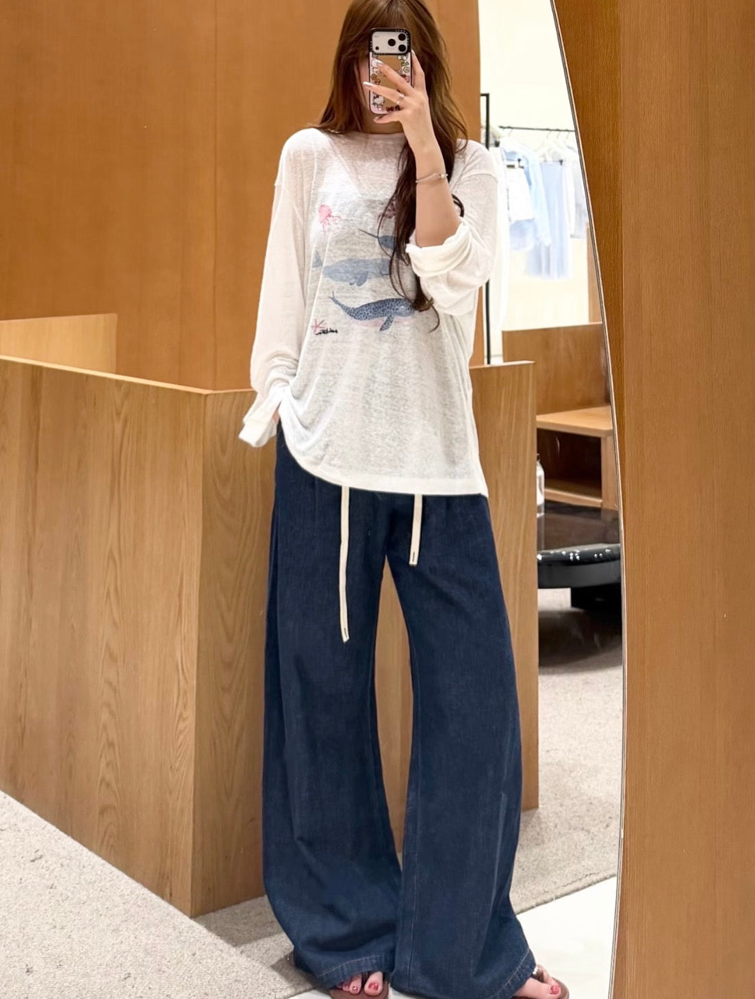 EDI Marine life print linen long sleeve shirt top