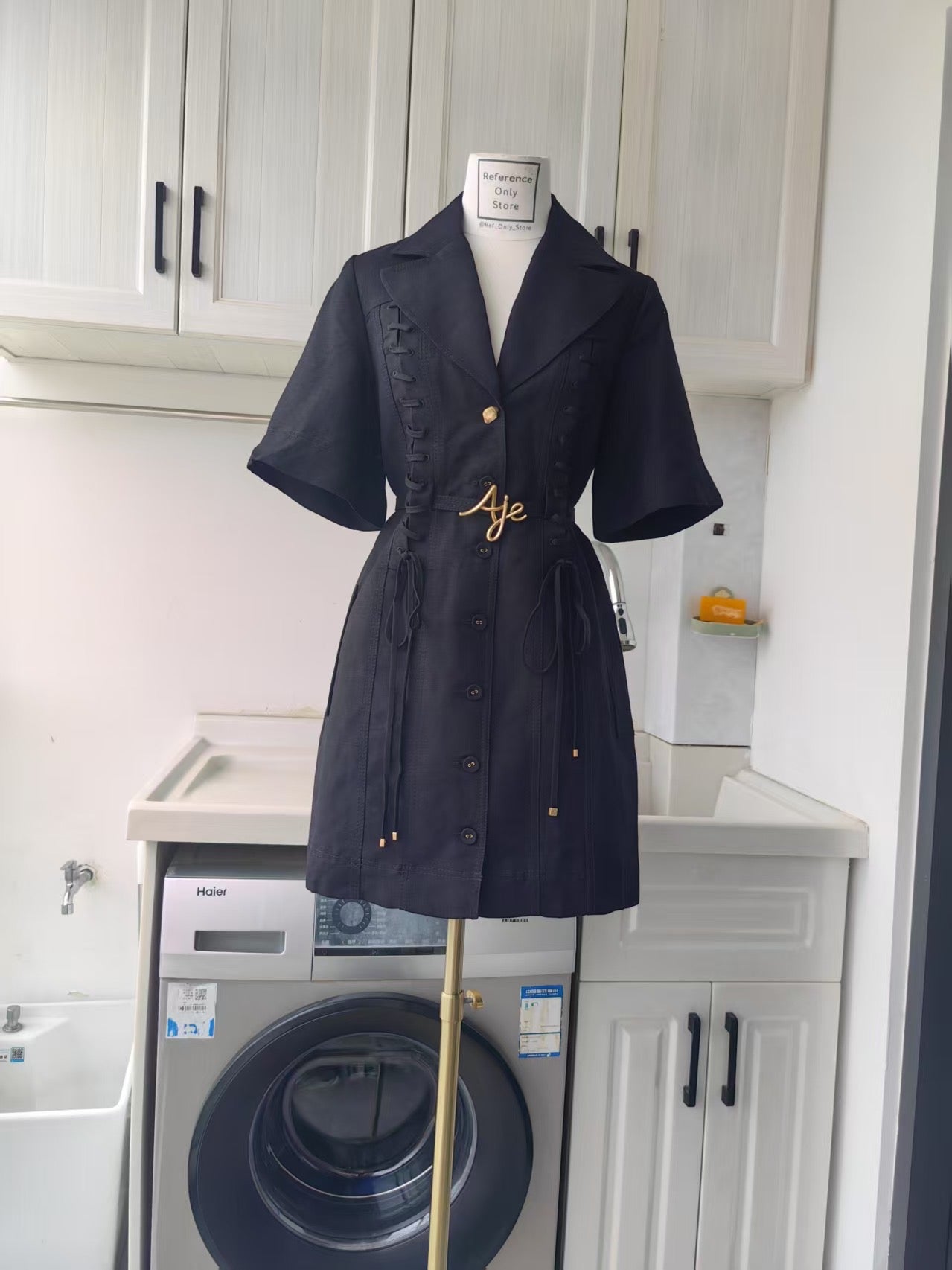 Aj Ivory and black Ana linen blend mini dress