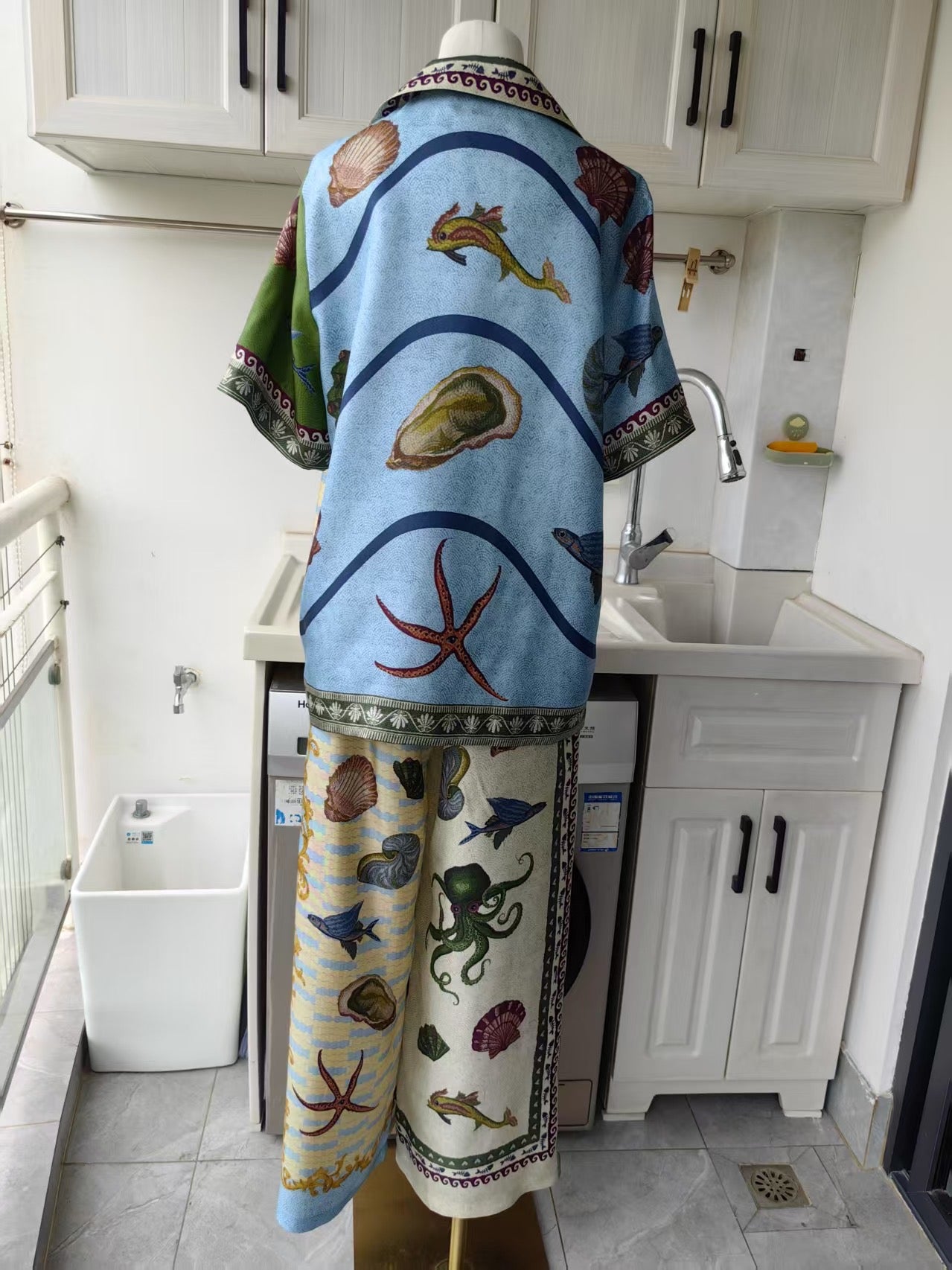 AM bath house silk shirt and pants