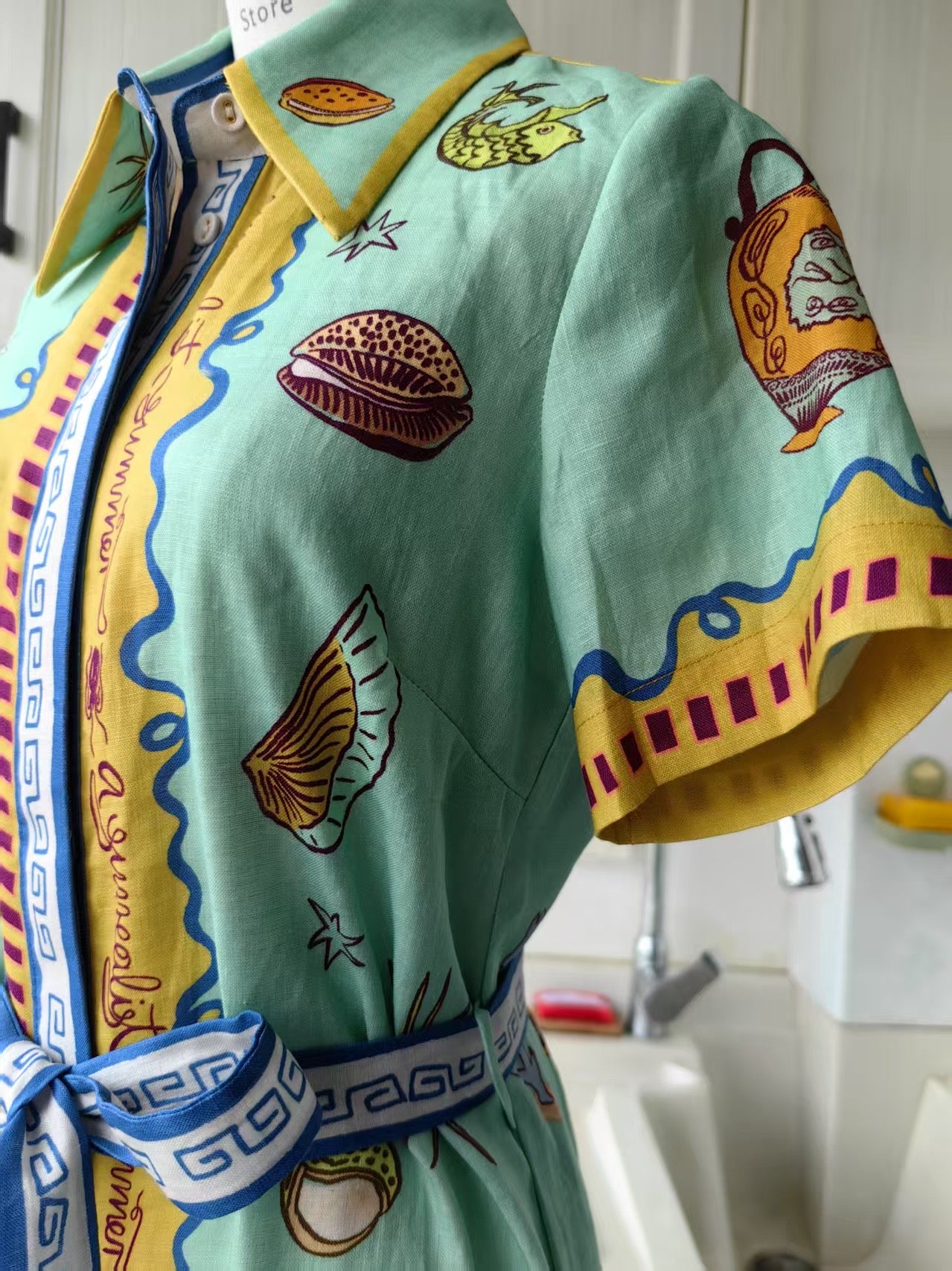 AM surrealist summer linen midi shirt dress
