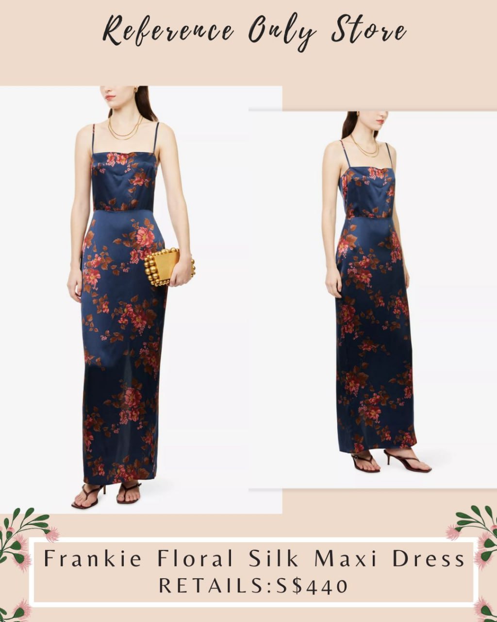 Ref Frankie silk floral navy blue midi dress