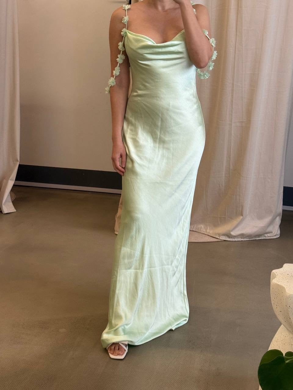SP Floral applique satin maxi dress