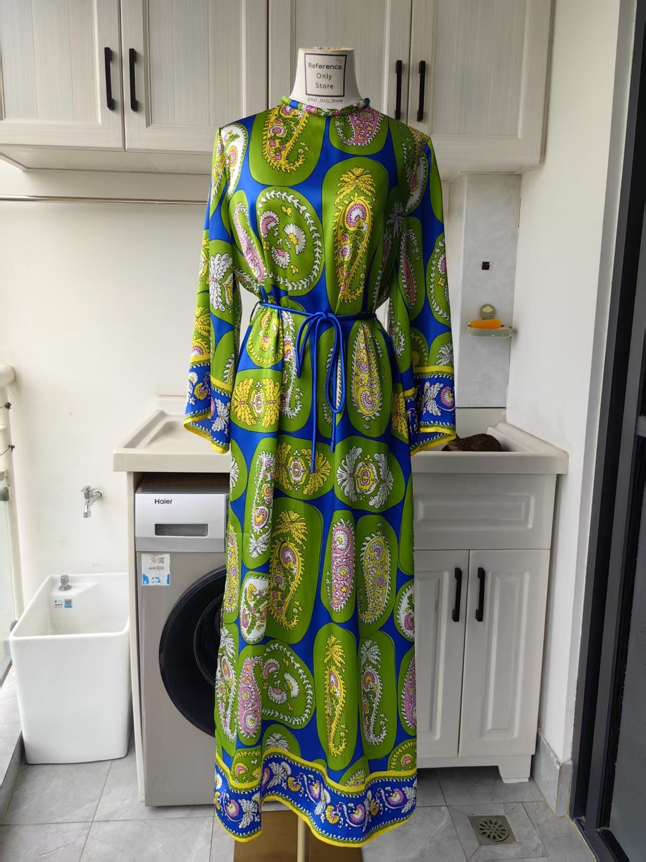 AM Green Printed silk midi dress