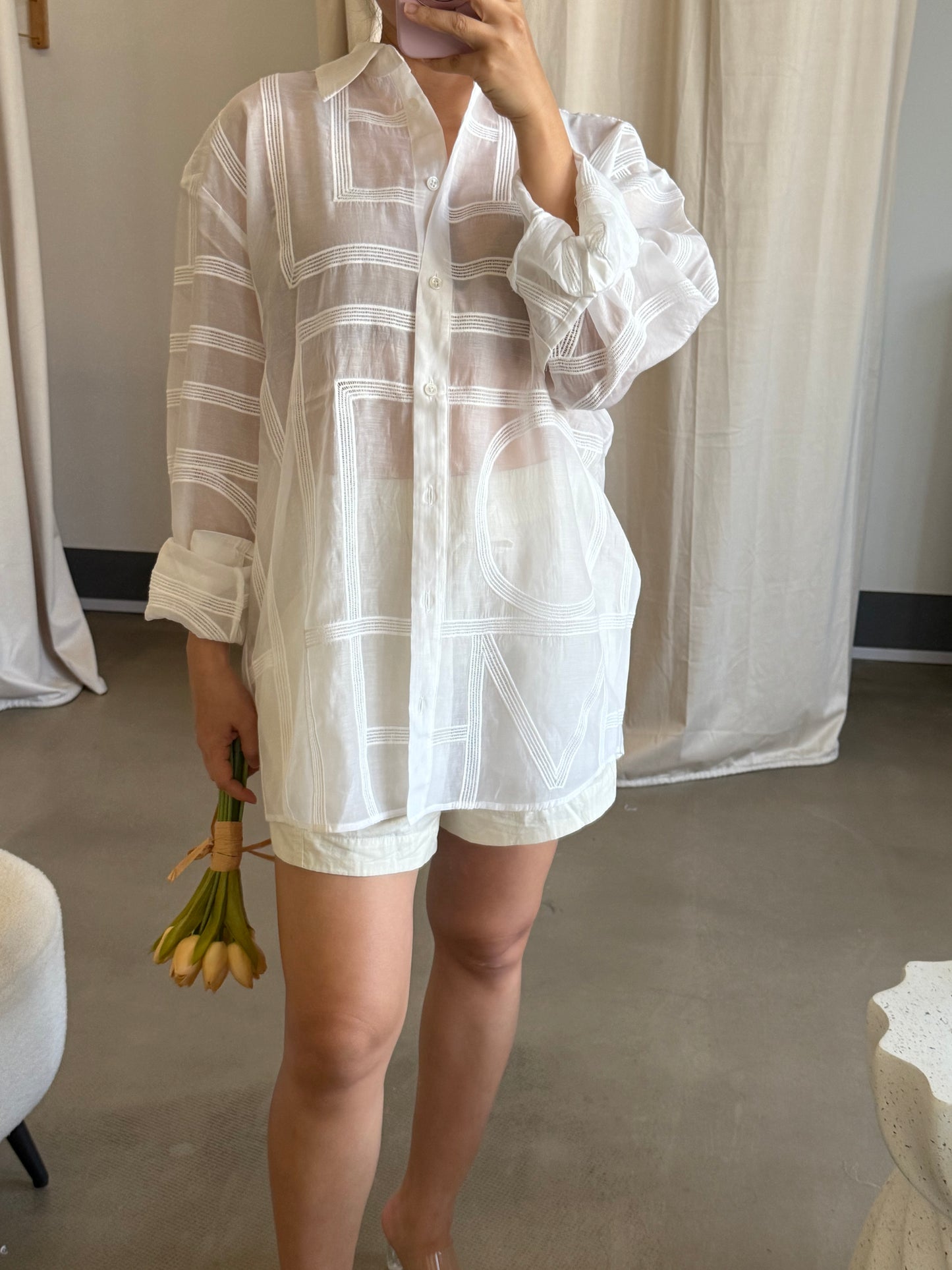 Tot Monogram Crochet cotton silk shirt & pants