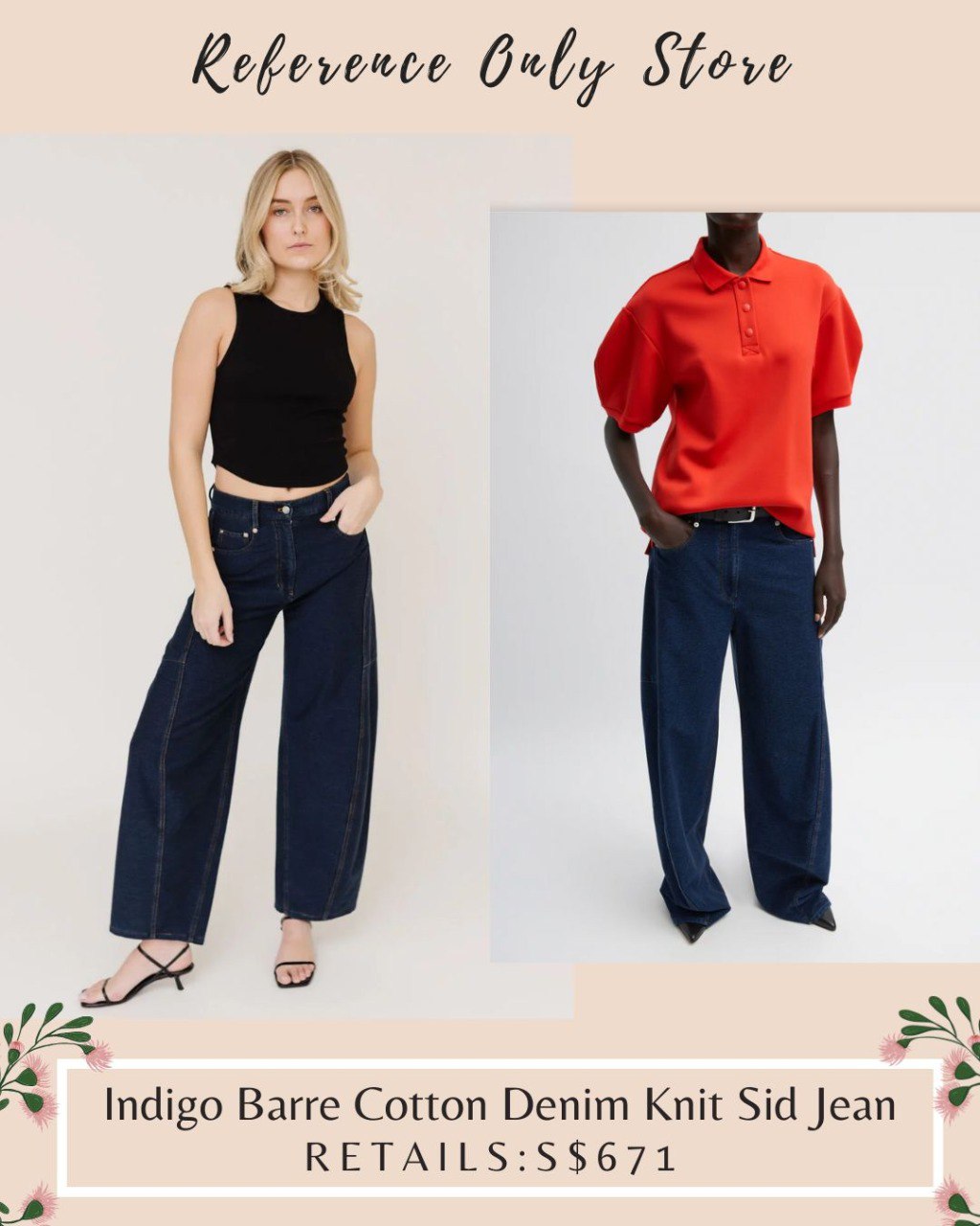 Readystock! TB Barre Indigo cotton denim knit sid jeans